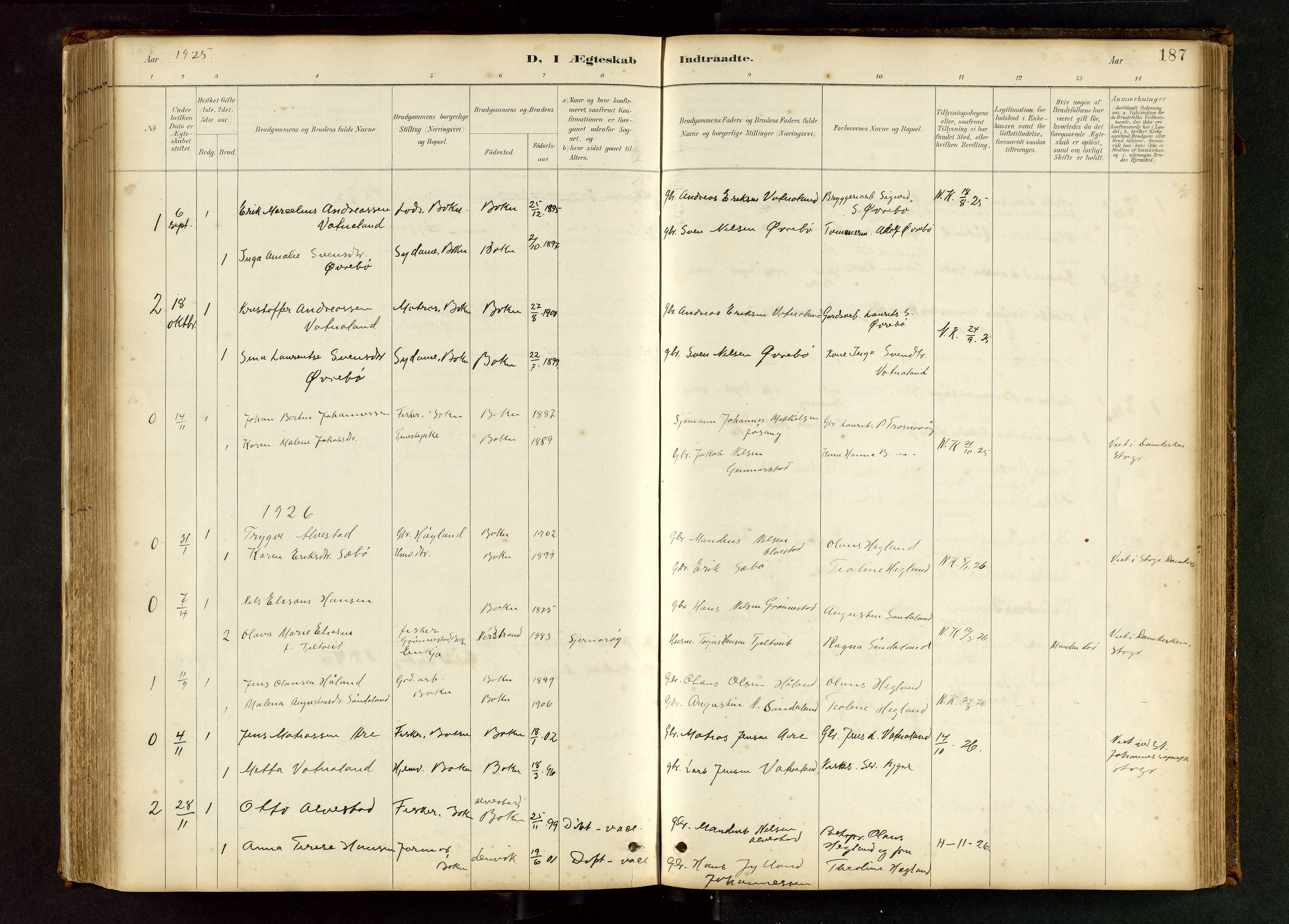 Tysvær sokneprestkontor, AV/SAST-A -101864/H/Ha/Hab/L0005: Parish register (copy) no. B 5, 1887-1947, p. 187