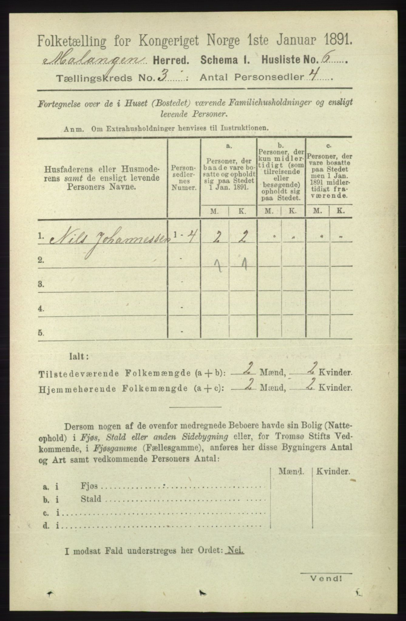 RA, 1891 census for 1932 Malangen, 1891, p. 695