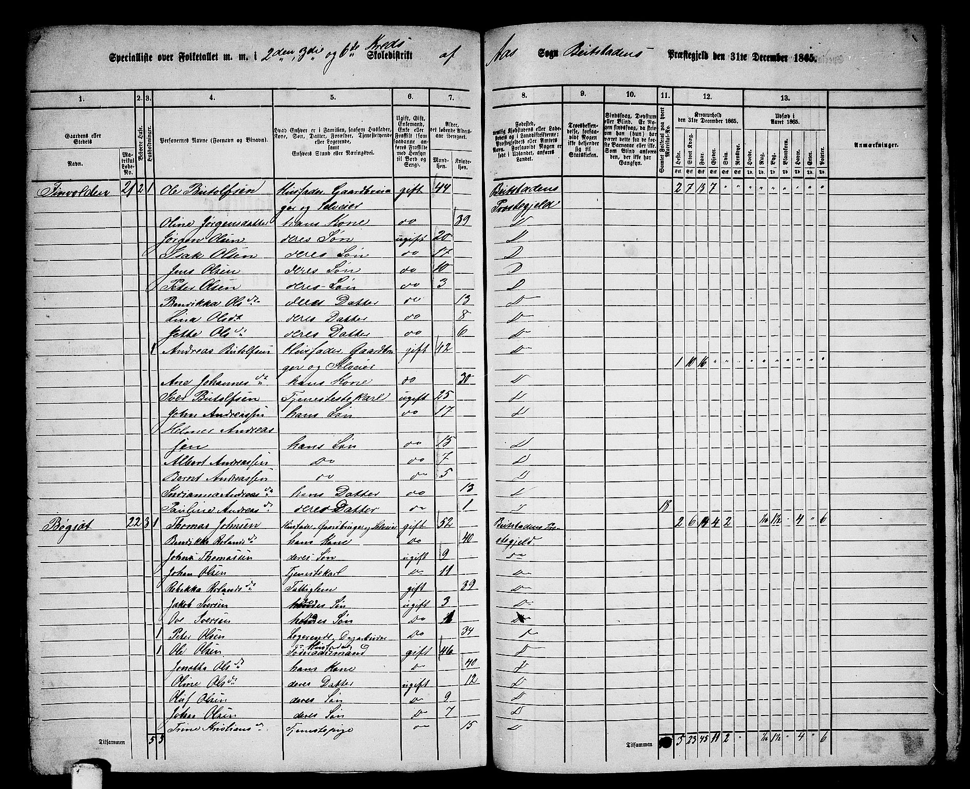 RA, 1865 census for Beitstad, 1865, p. 185