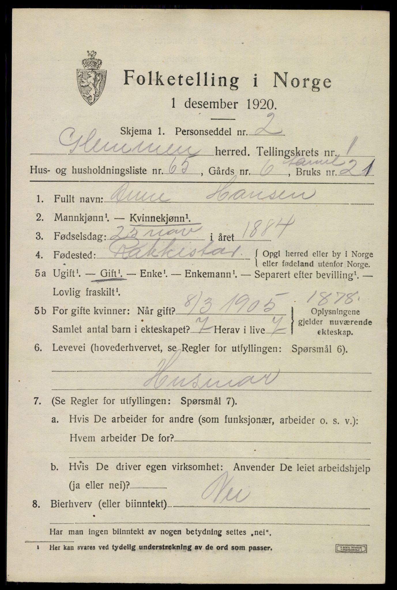 SAO, 1920 census for Glemmen, 1920, p. 4087