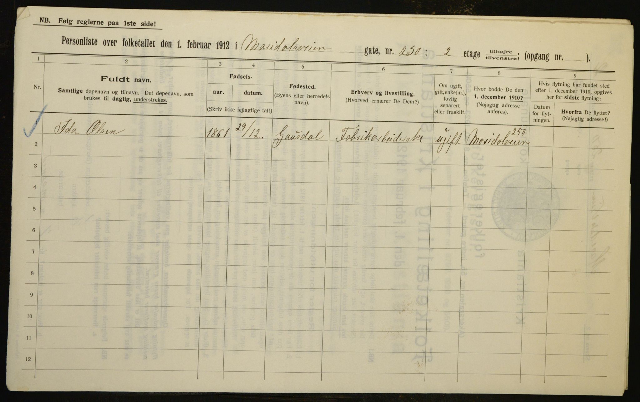 OBA, Municipal Census 1912 for Kristiania, 1912, p. 63219