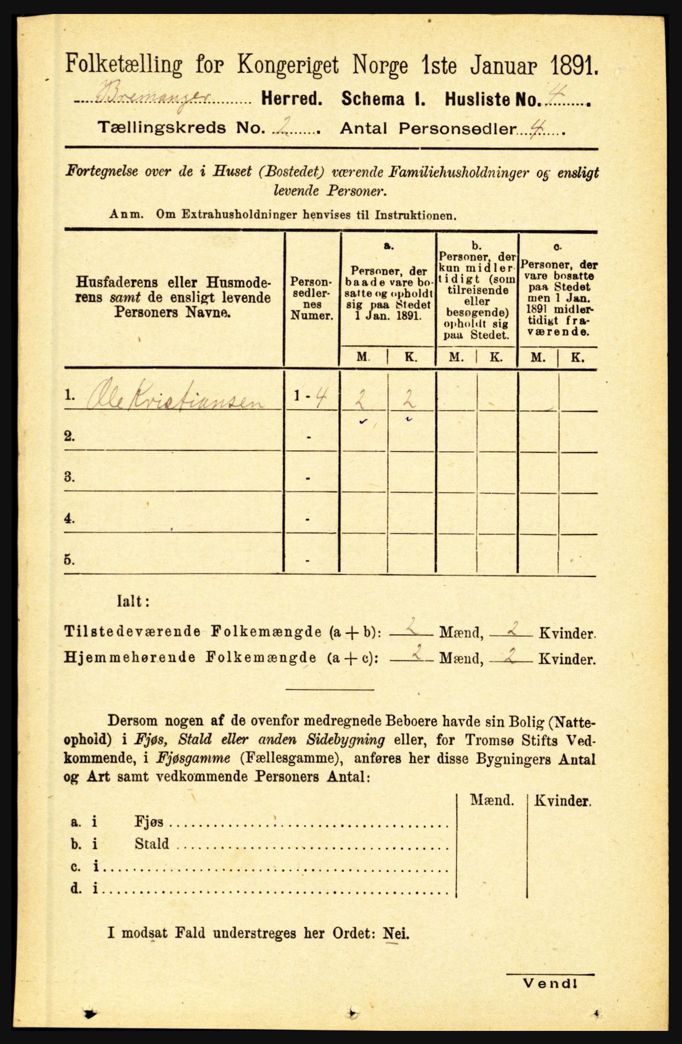 RA, 1891 census for 1438 Bremanger, 1891, p. 615