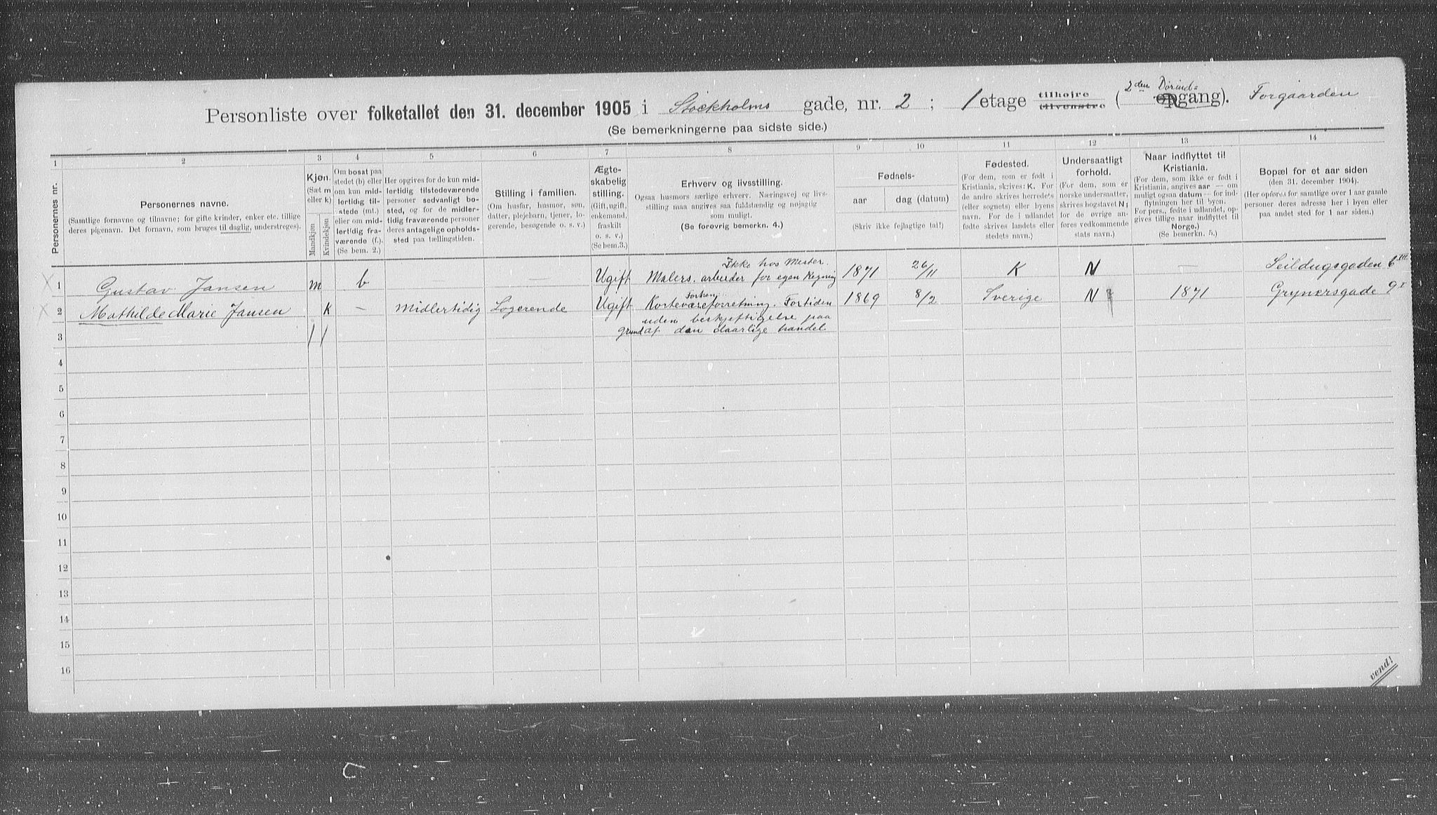 OBA, Municipal Census 1905 for Kristiania, 1905, p. 53506