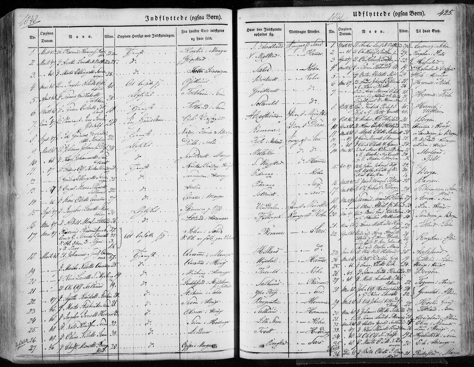 Hamre sokneprestembete, SAB/A-75501/H/Ha/Haa/Haaa/L0013: Parish register (official) no. A 13, 1846-1857, p. 425