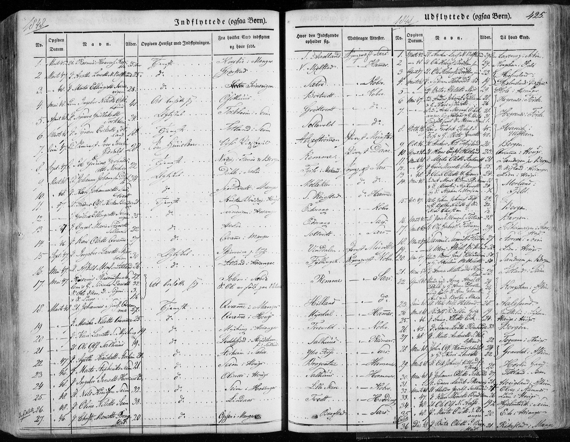 Hamre sokneprestembete, AV/SAB-A-75501/H/Ha/Haa/Haaa/L0013: Parish register (official) no. A 13, 1846-1857, p. 425