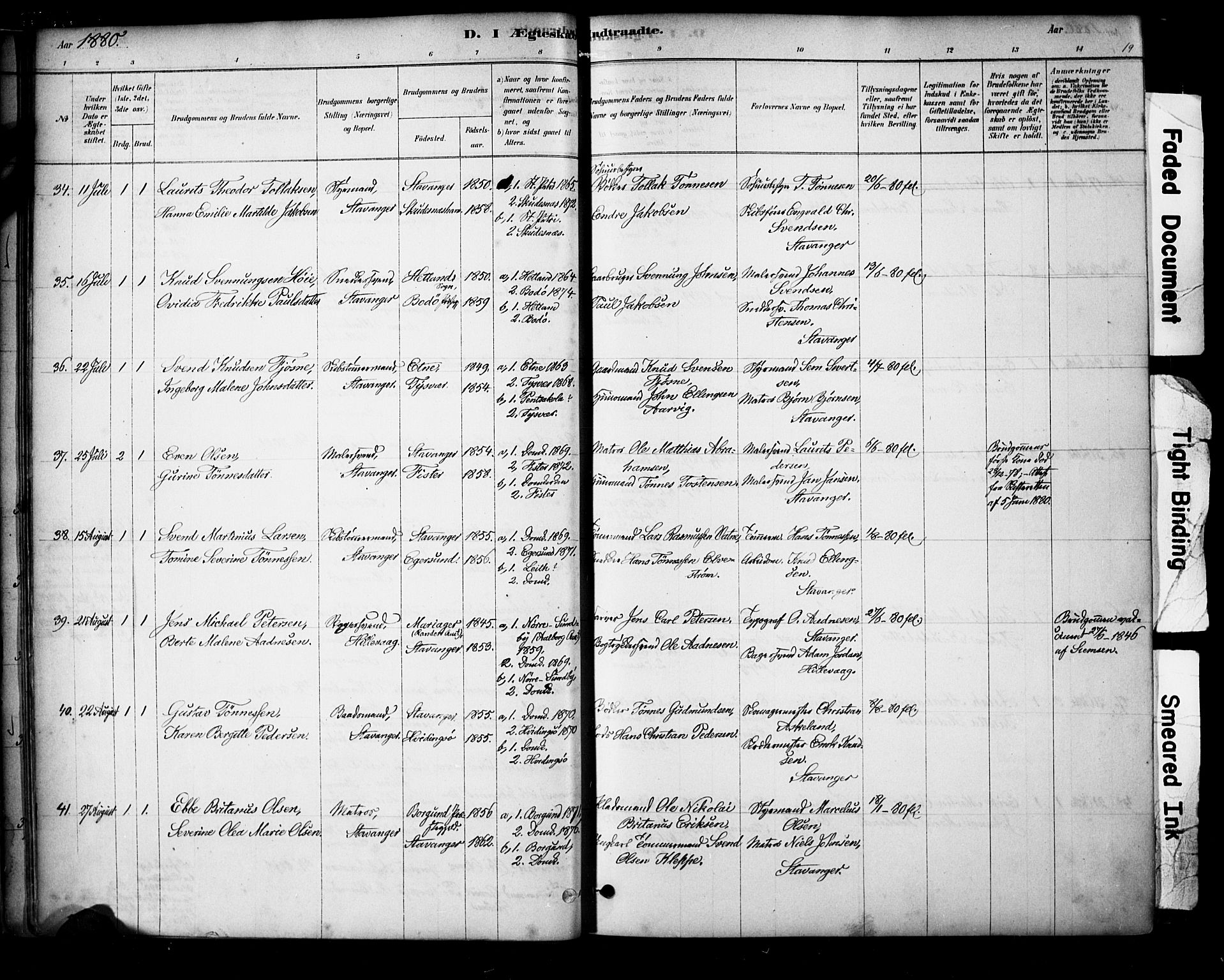 Domkirken sokneprestkontor, AV/SAST-A-101812/001/30/30BA/L0029: Parish register (official) no. A 28, 1878-1904, p. 19