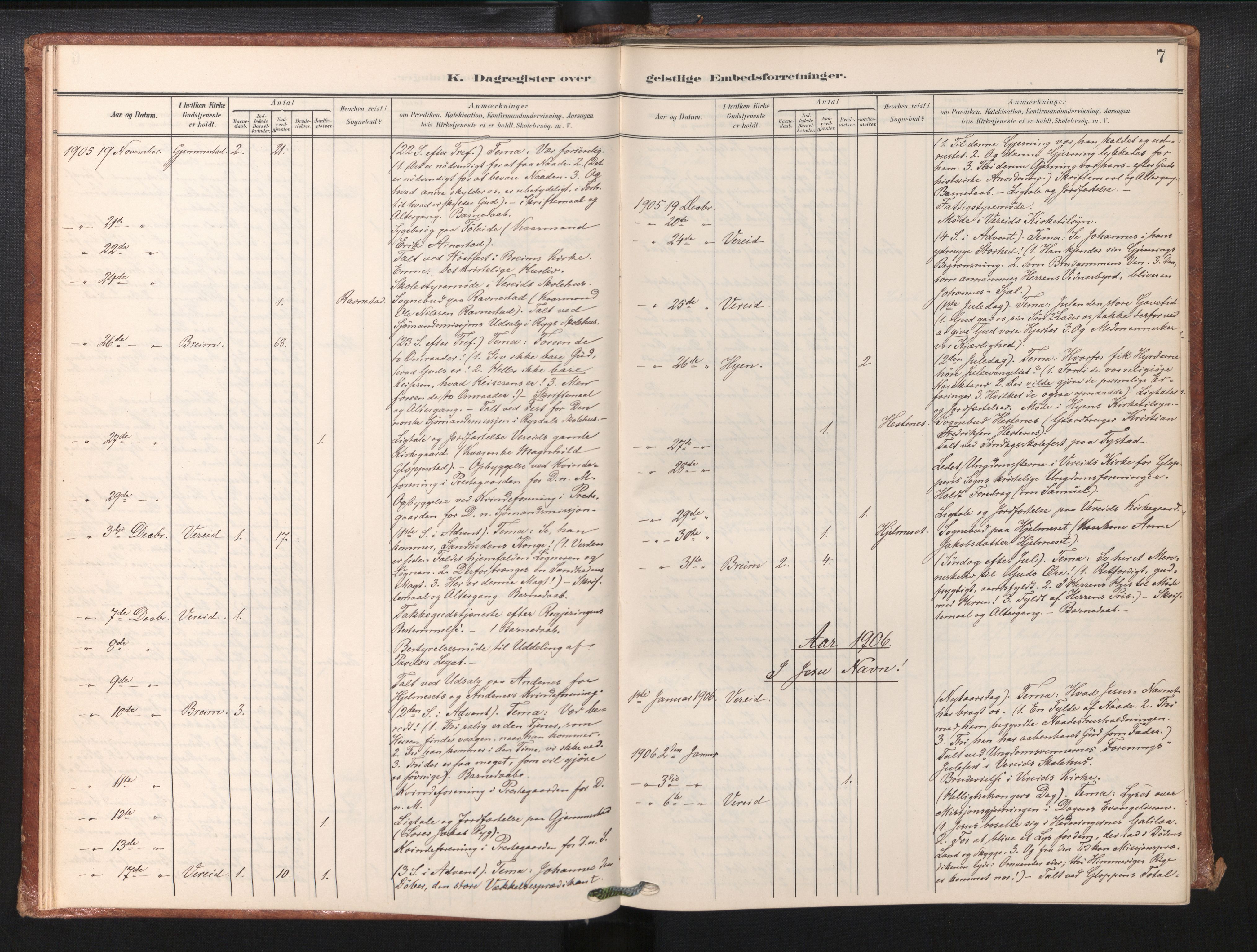 Gloppen sokneprestembete, SAB/A-80101/H/Haa/Haaf/L0002: Diary records no. F 2, 1904-1932, p. 7