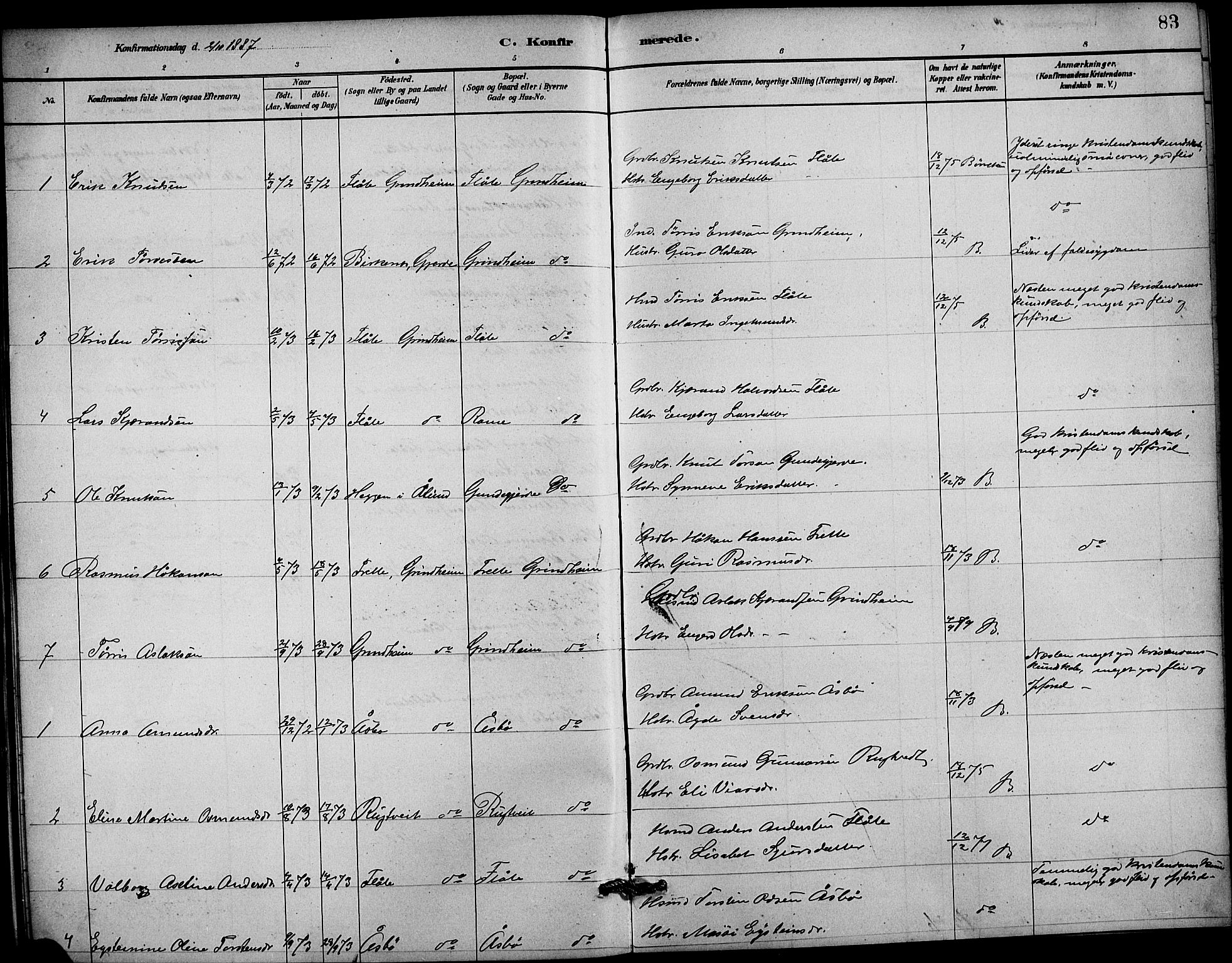 Etne sokneprestembete, SAB/A-75001/H/Hab: Parish register (copy) no. C 4, 1879-1896, p. 83