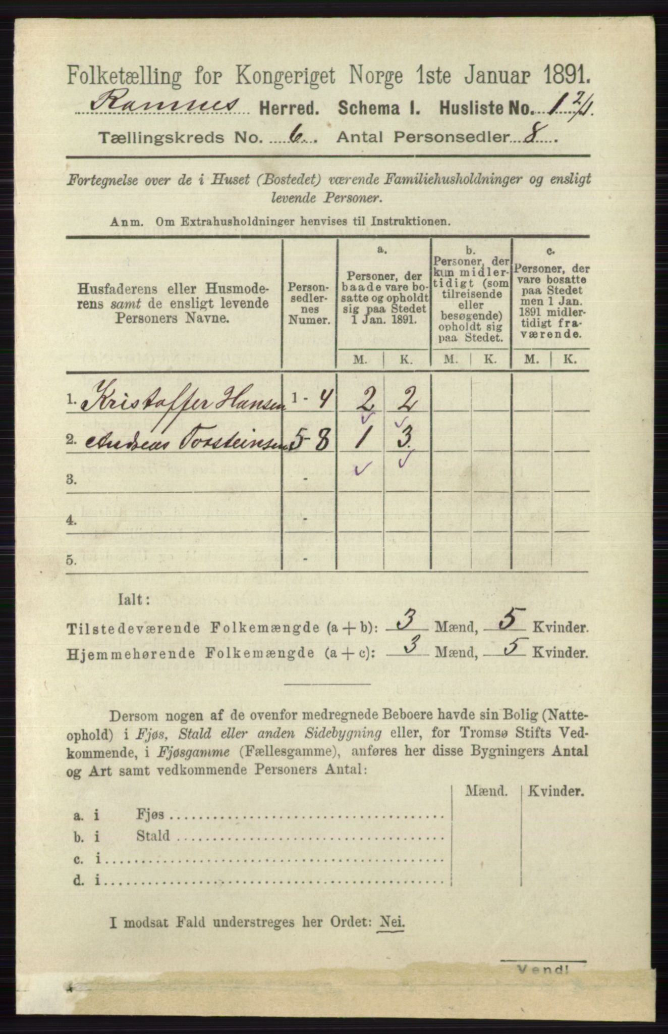 RA, 1891 census for 0718 Ramnes, 1891, p. 3189