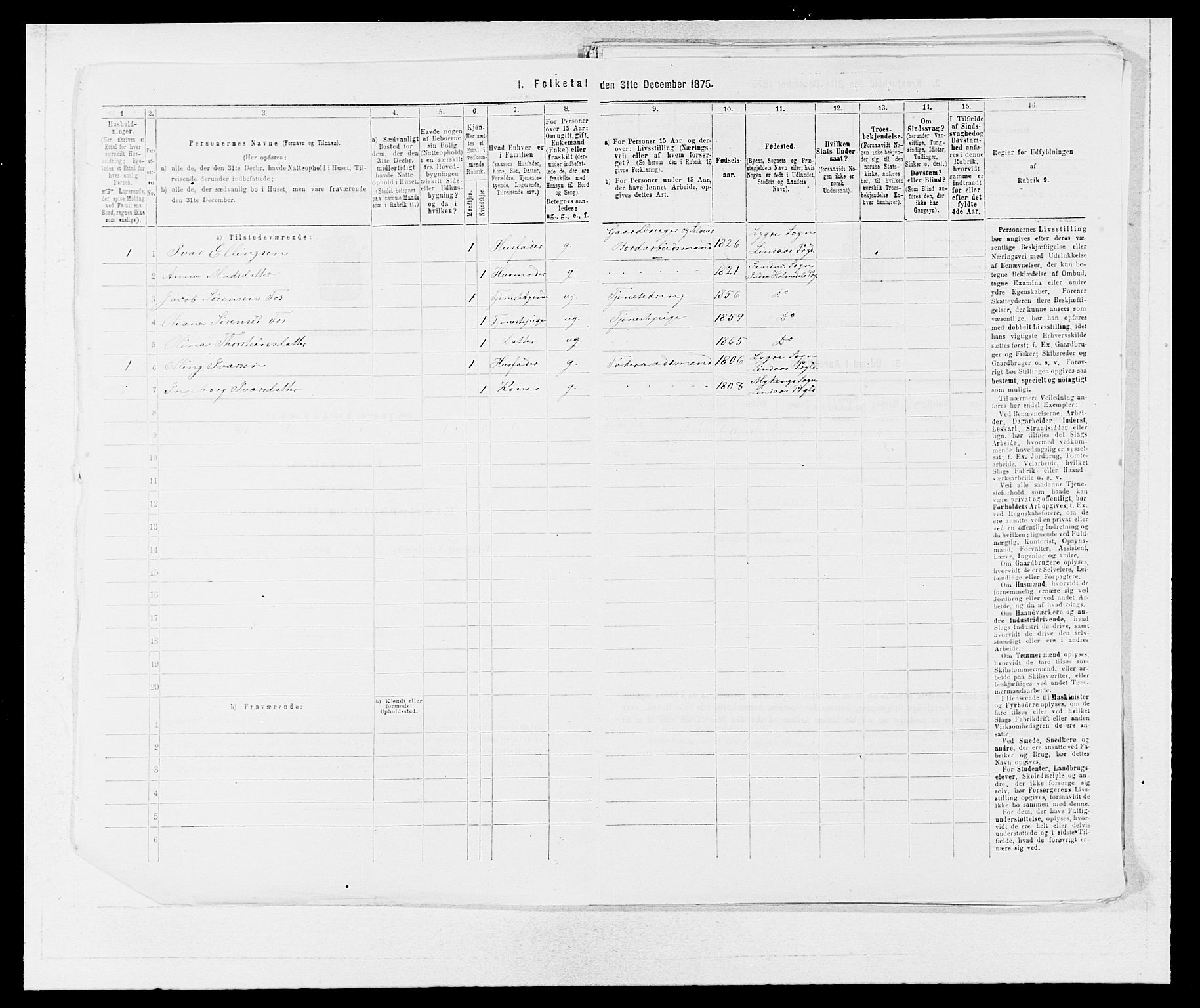 SAB, 1875 census for 1263P Lindås, 1875, p. 1174