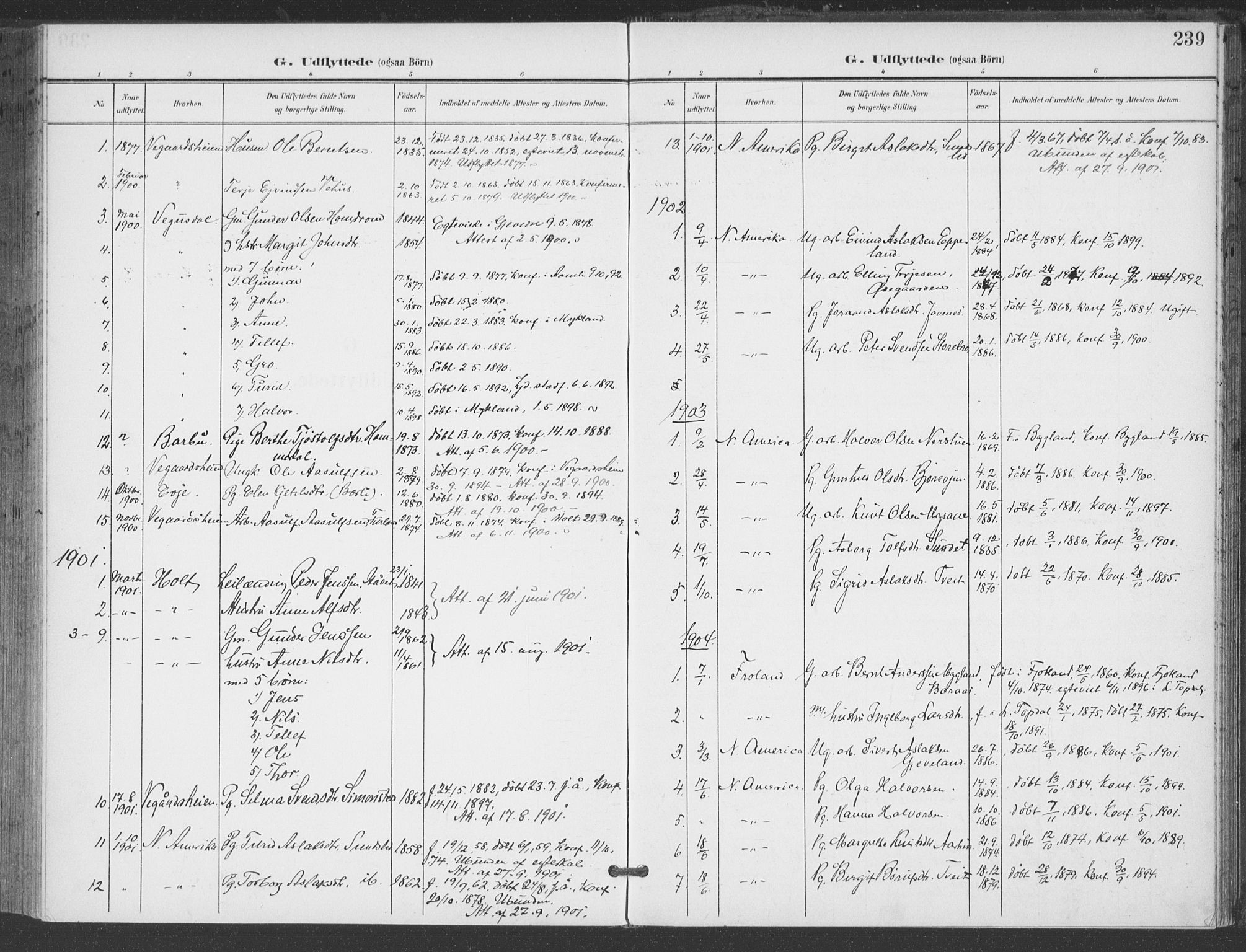 Åmli sokneprestkontor, AV/SAK-1111-0050/F/Fa/Fac/L0012: Parish register (official) no. A 12, 1900-1914, p. 239