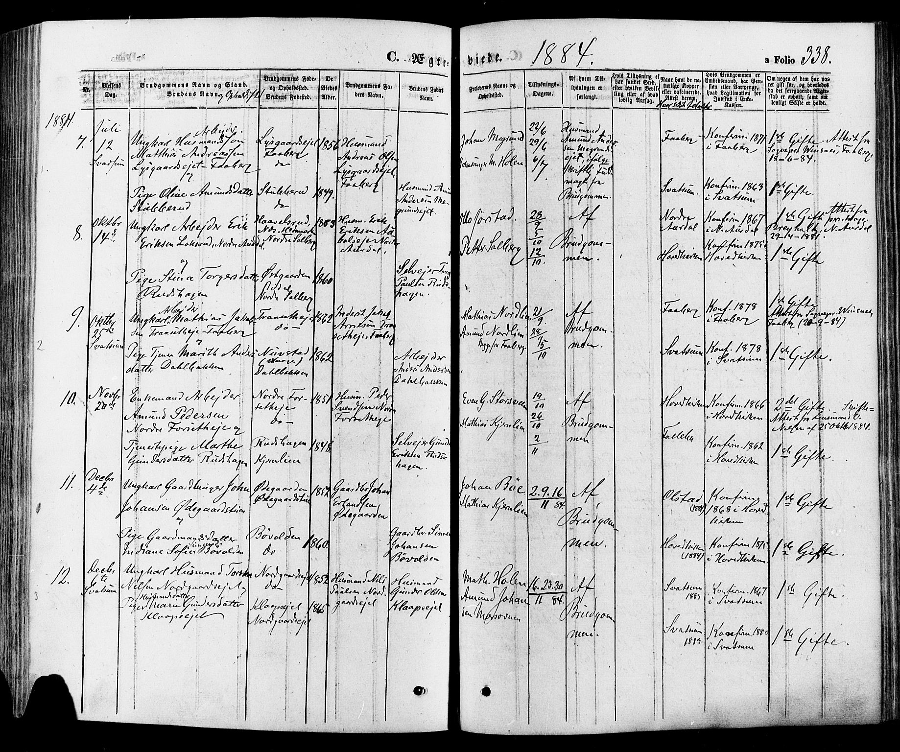 Gausdal prestekontor, SAH/PREST-090/H/Ha/Haa/L0010: Parish register (official) no. 10, 1867-1886, p. 338