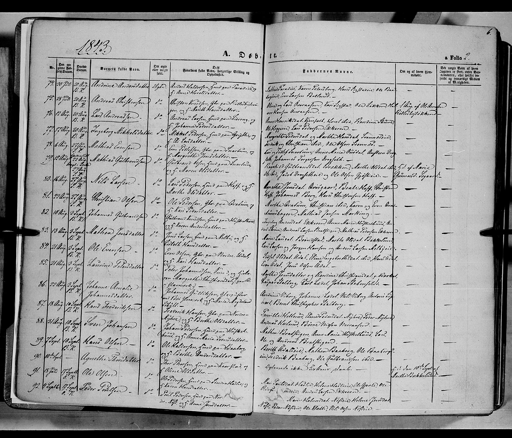 Biri prestekontor, SAH/PREST-096/H/Ha/Haa/L0005: Parish register (official) no. 5, 1843-1854, p. 6
