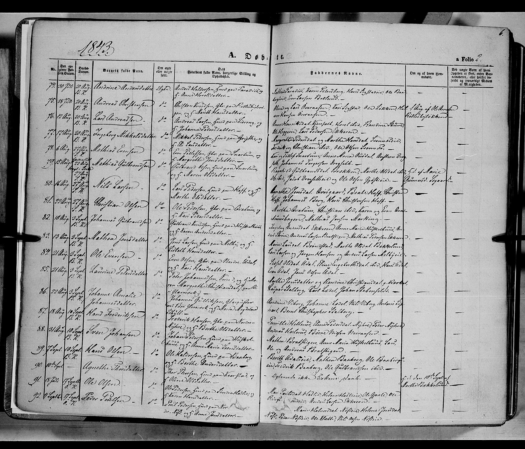 Biri prestekontor, AV/SAH-PREST-096/H/Ha/Haa/L0005: Parish register (official) no. 5, 1843-1854, p. 6