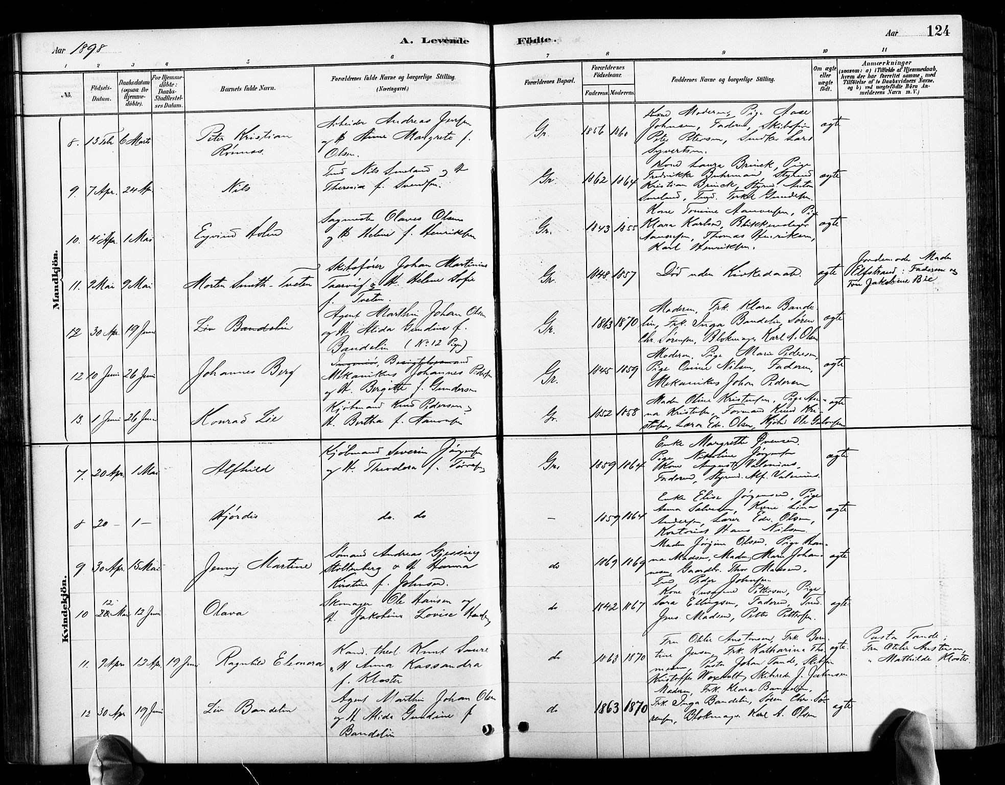 Grimstad sokneprestkontor, AV/SAK-1111-0017/F/Fb/L0001: Parish register (copy) no. B 1, 1881-1922, p. 124