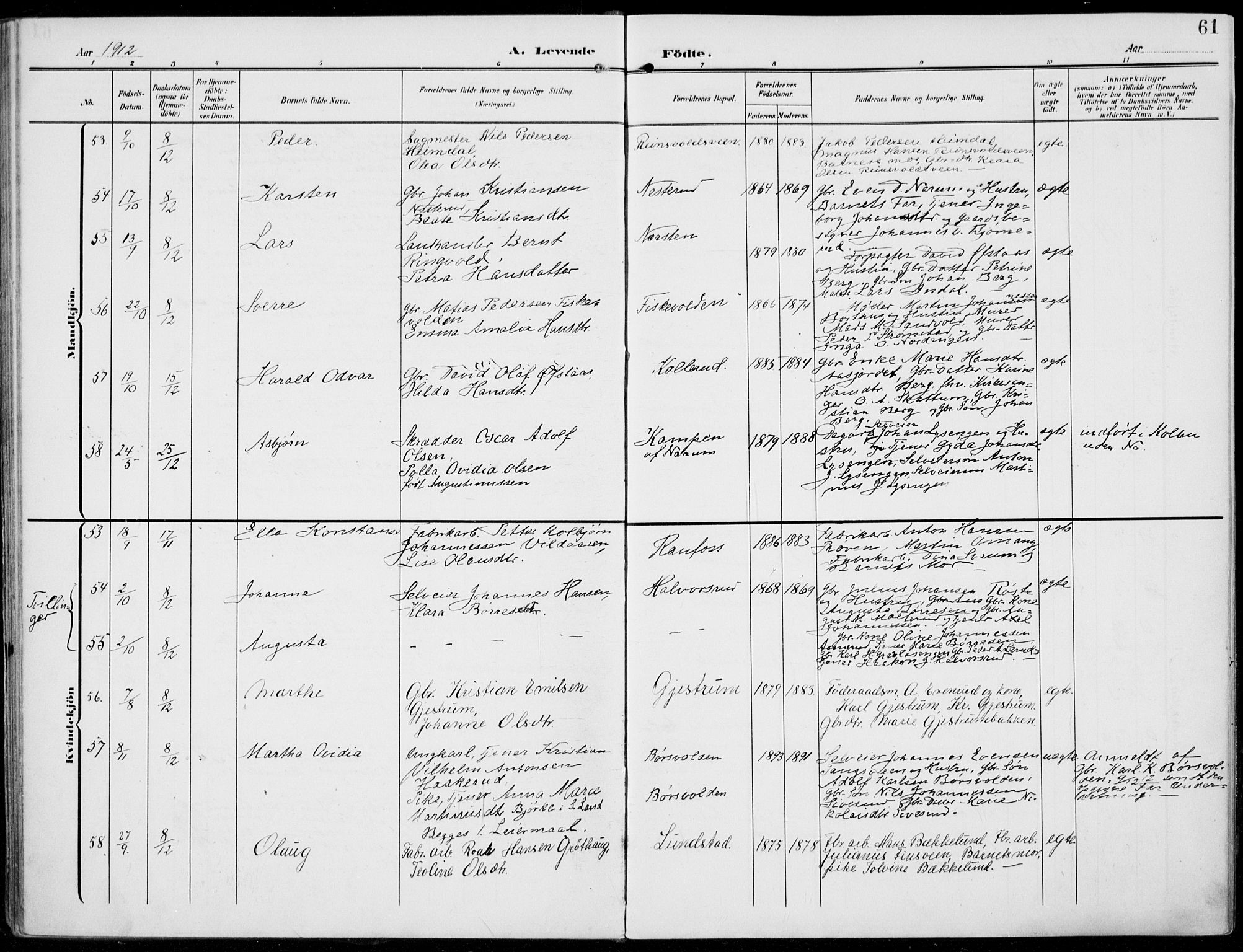 Vestre Toten prestekontor, AV/SAH-PREST-108/H/Ha/Haa/L0014: Parish register (official) no. 14, 1907-1920, p. 61