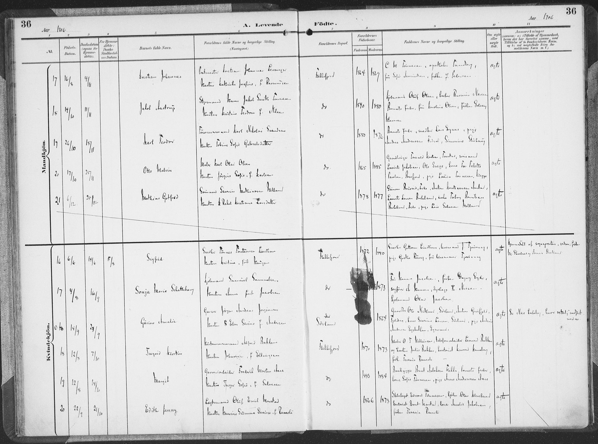 Flekkefjord sokneprestkontor, AV/SAK-1111-0012/F/Fa/Faa/L0002: Parish register (official) no. A 2, 1900-1912, p. 36