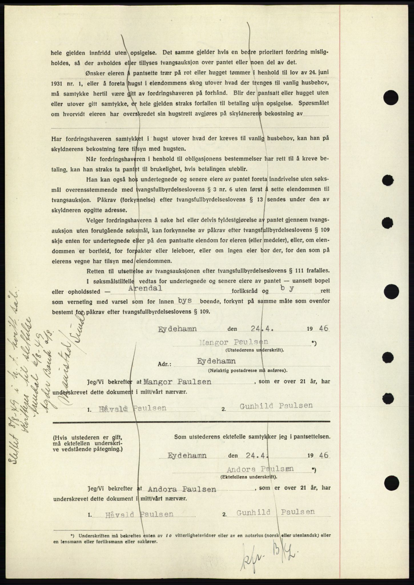 Nedenes sorenskriveri, SAK/1221-0006/G/Gb/Gbb/L0003: Mortgage book no. B3b, 1946-1946, Diary no: : 422/1946