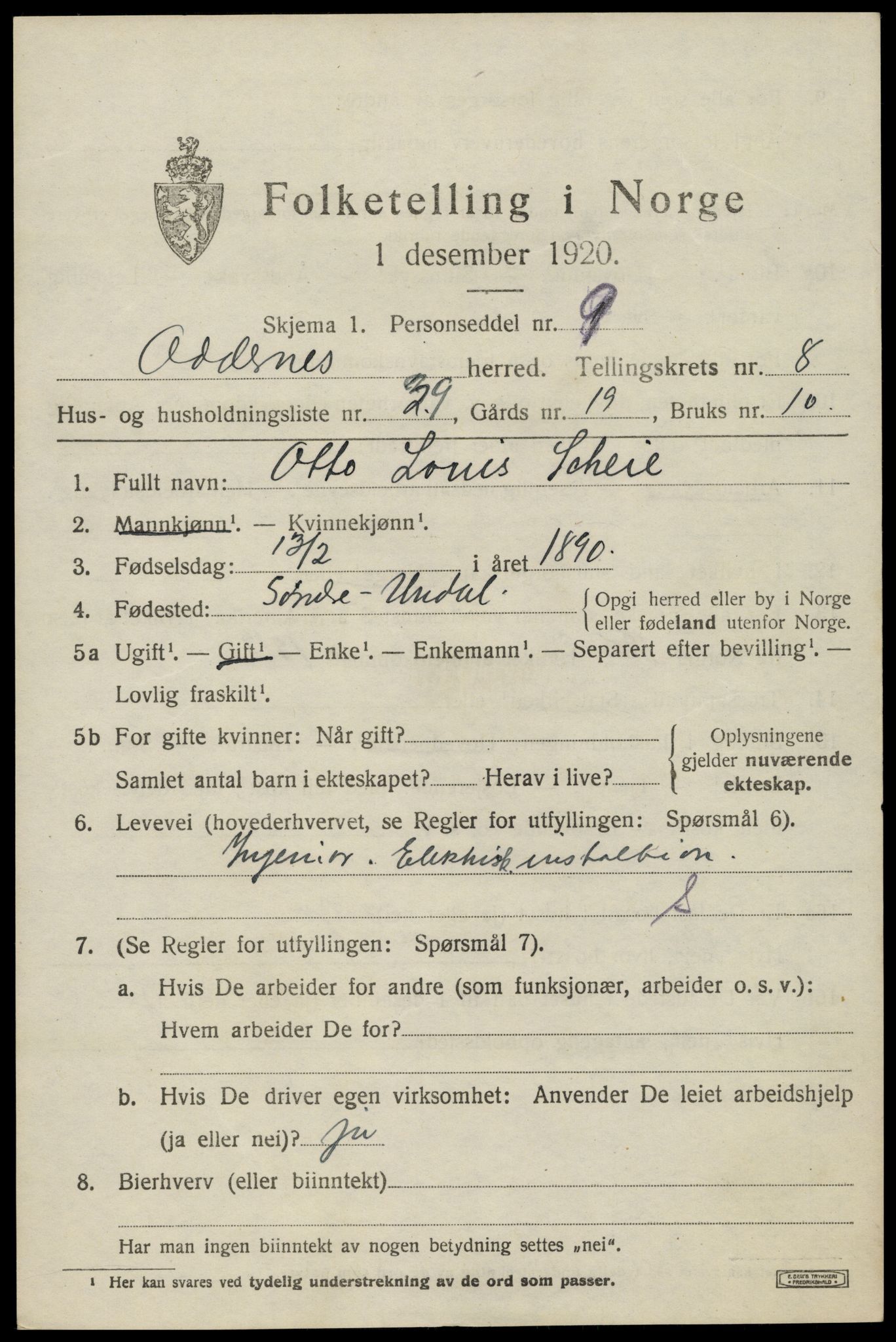 SAK, 1920 census for Oddernes, 1920, p. 6025