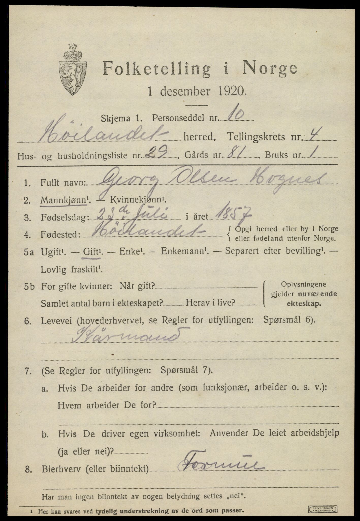 SAT, 1920 census for Høylandet, 1920, p. 2564