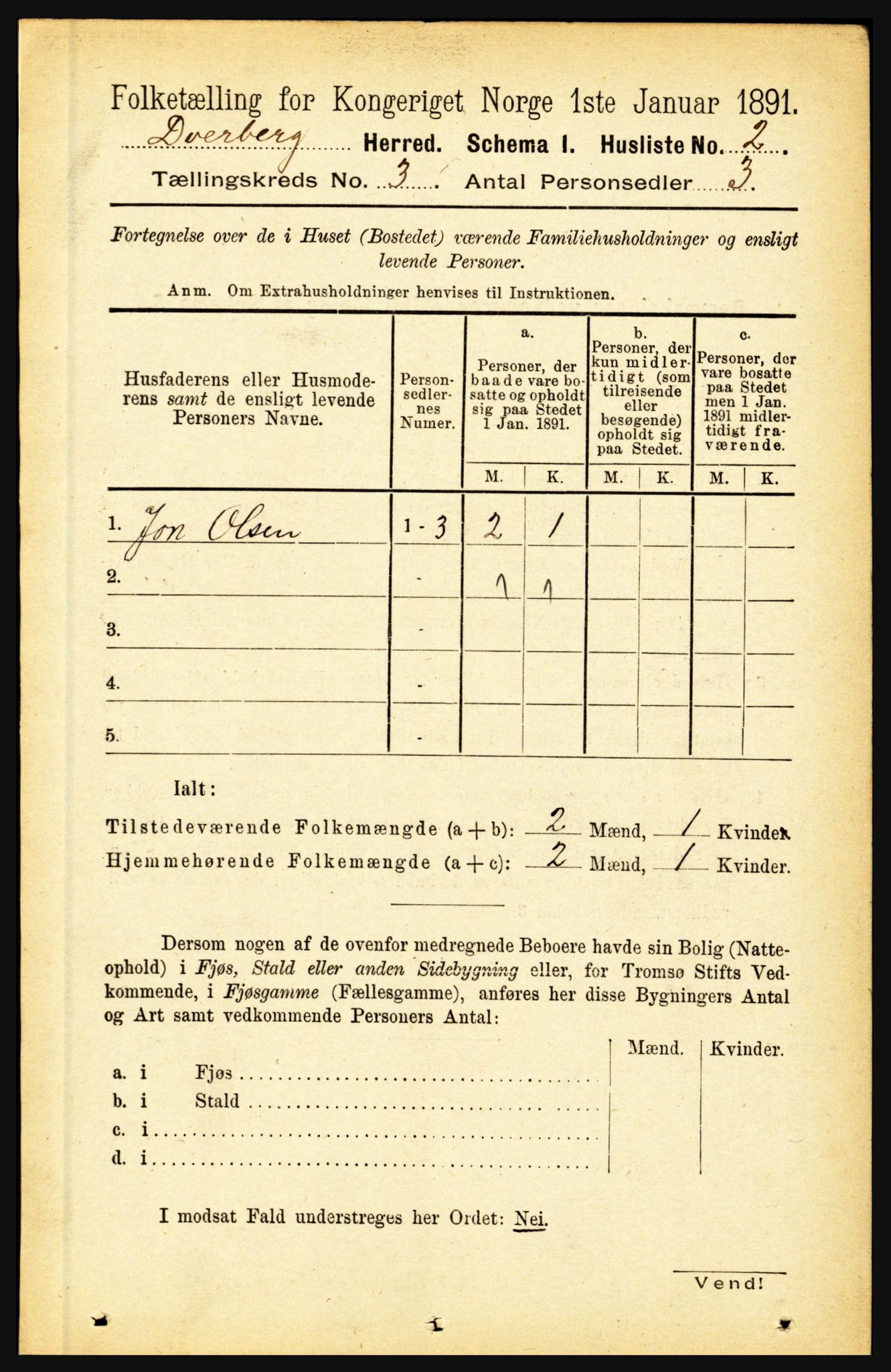 RA, 1891 census for 1872 Dverberg, 1891, p. 885