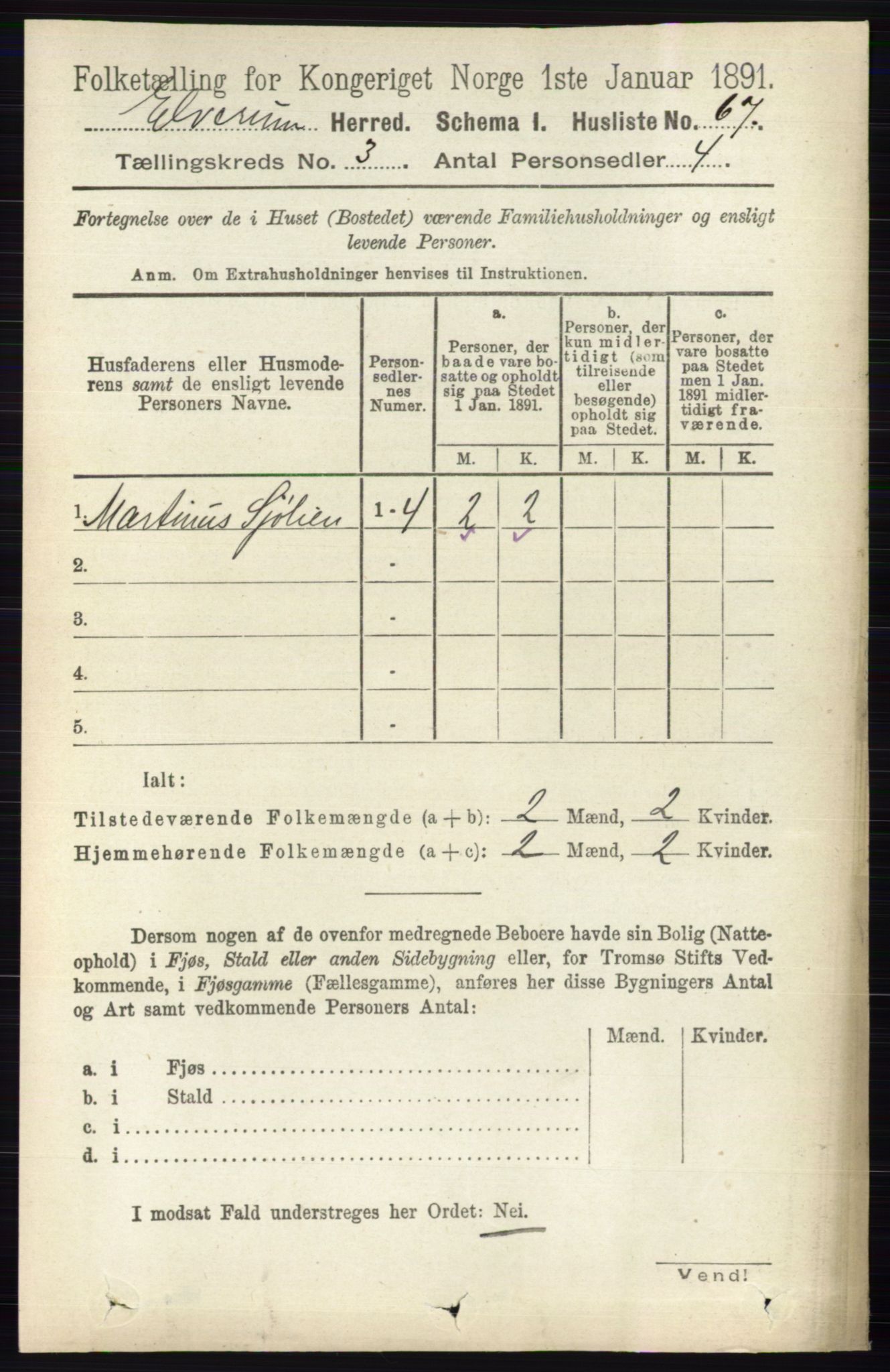 RA, 1891 census for 0427 Elverum, 1891, p. 1848