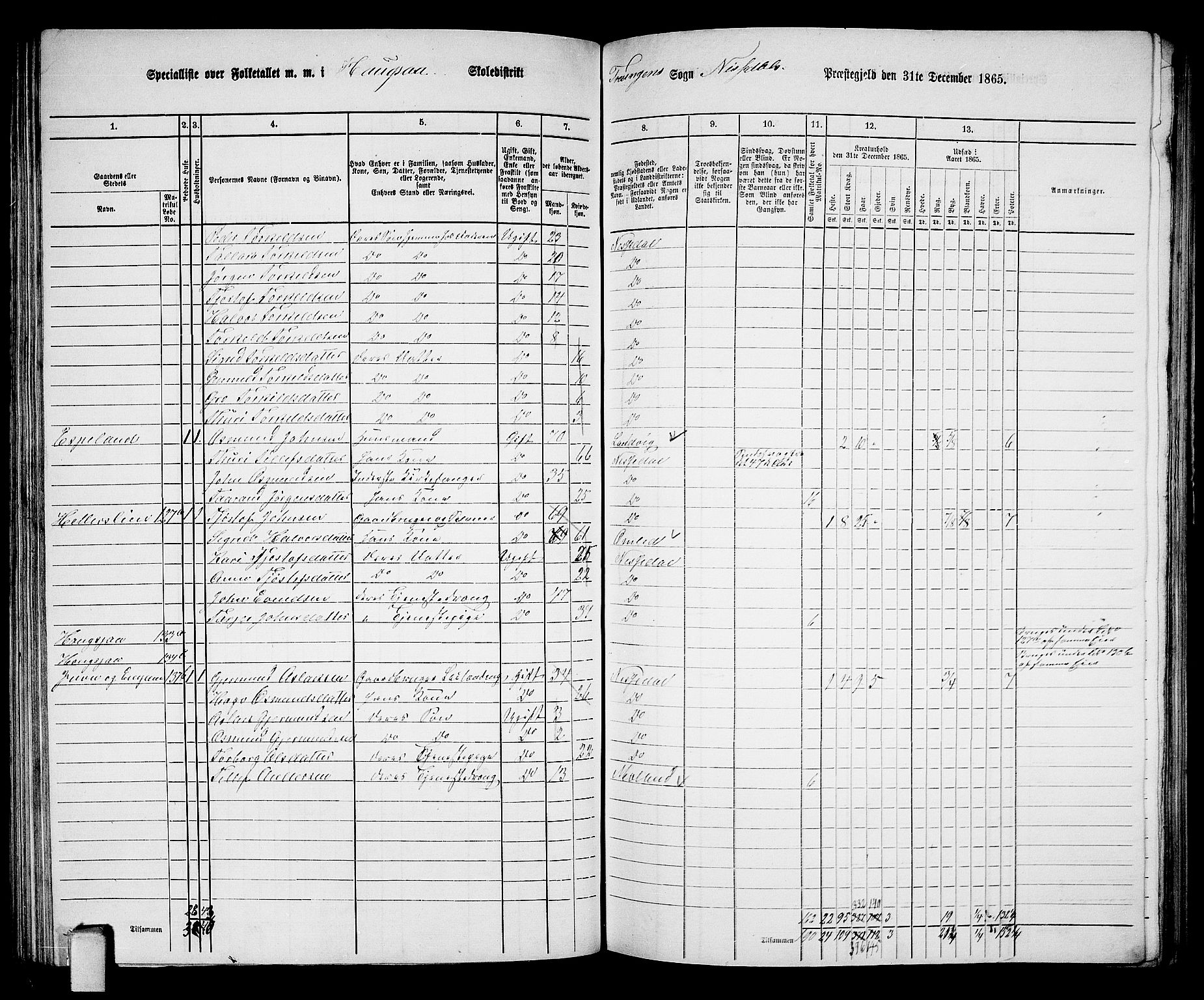 RA, 1865 census for Nissedal, 1865, p. 82