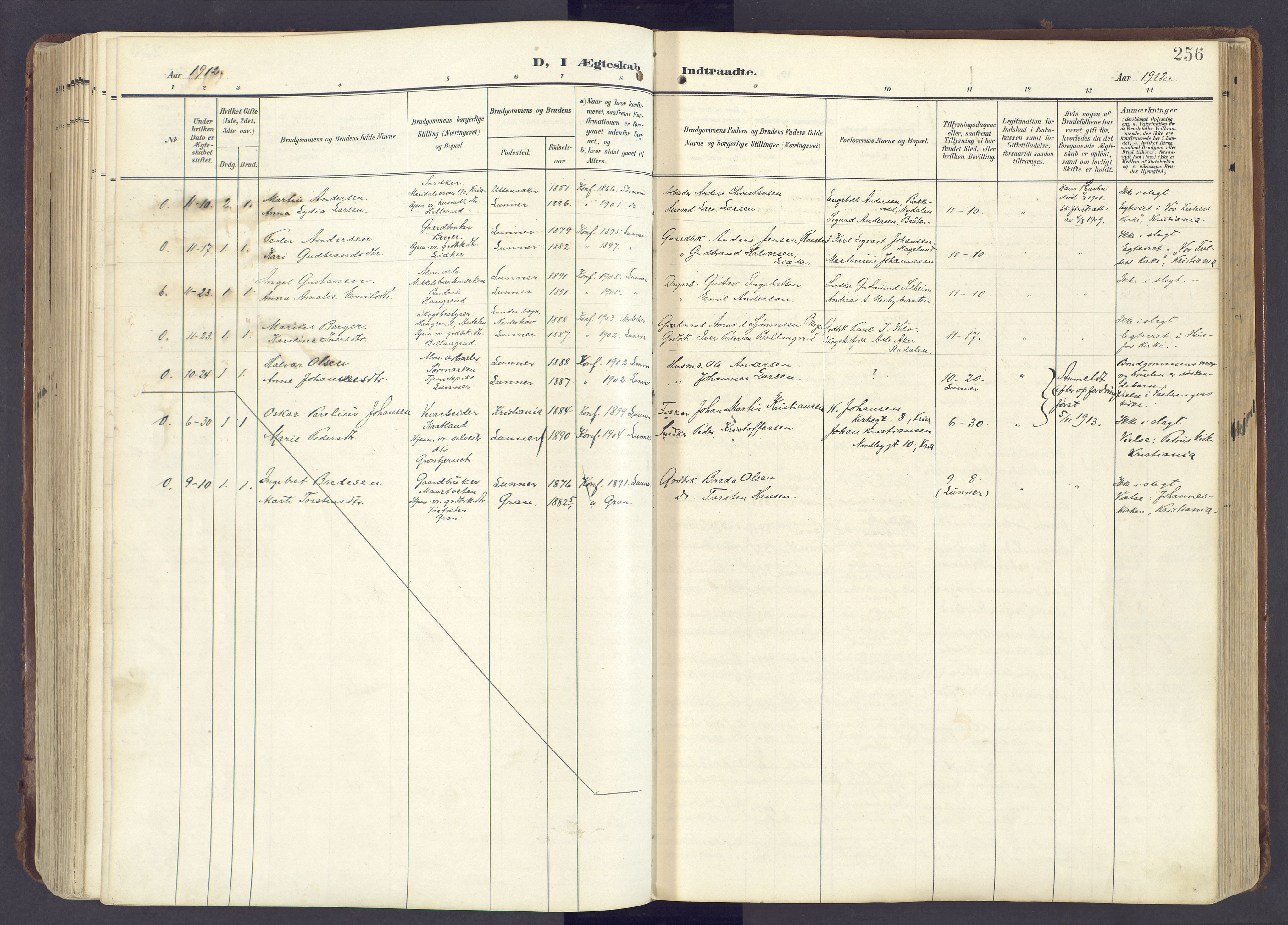 Lunner prestekontor, SAH/PREST-118/H/Ha/Haa/L0001: Parish register (official) no. 1, 1907-1922, p. 256