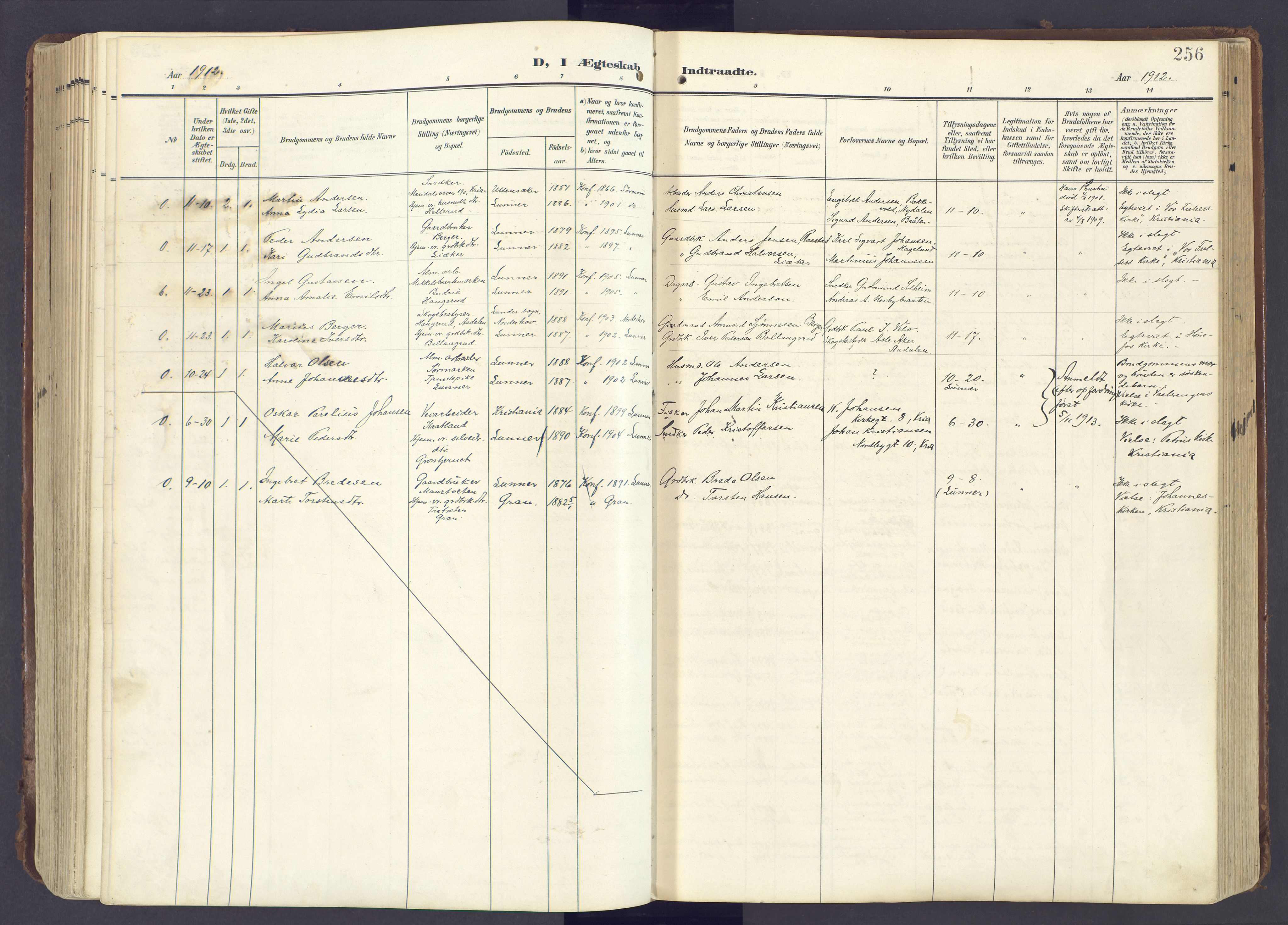 Lunner prestekontor, AV/SAH-PREST-118/H/Ha/Haa/L0001: Parish register (official) no. 1, 1907-1922, p. 256