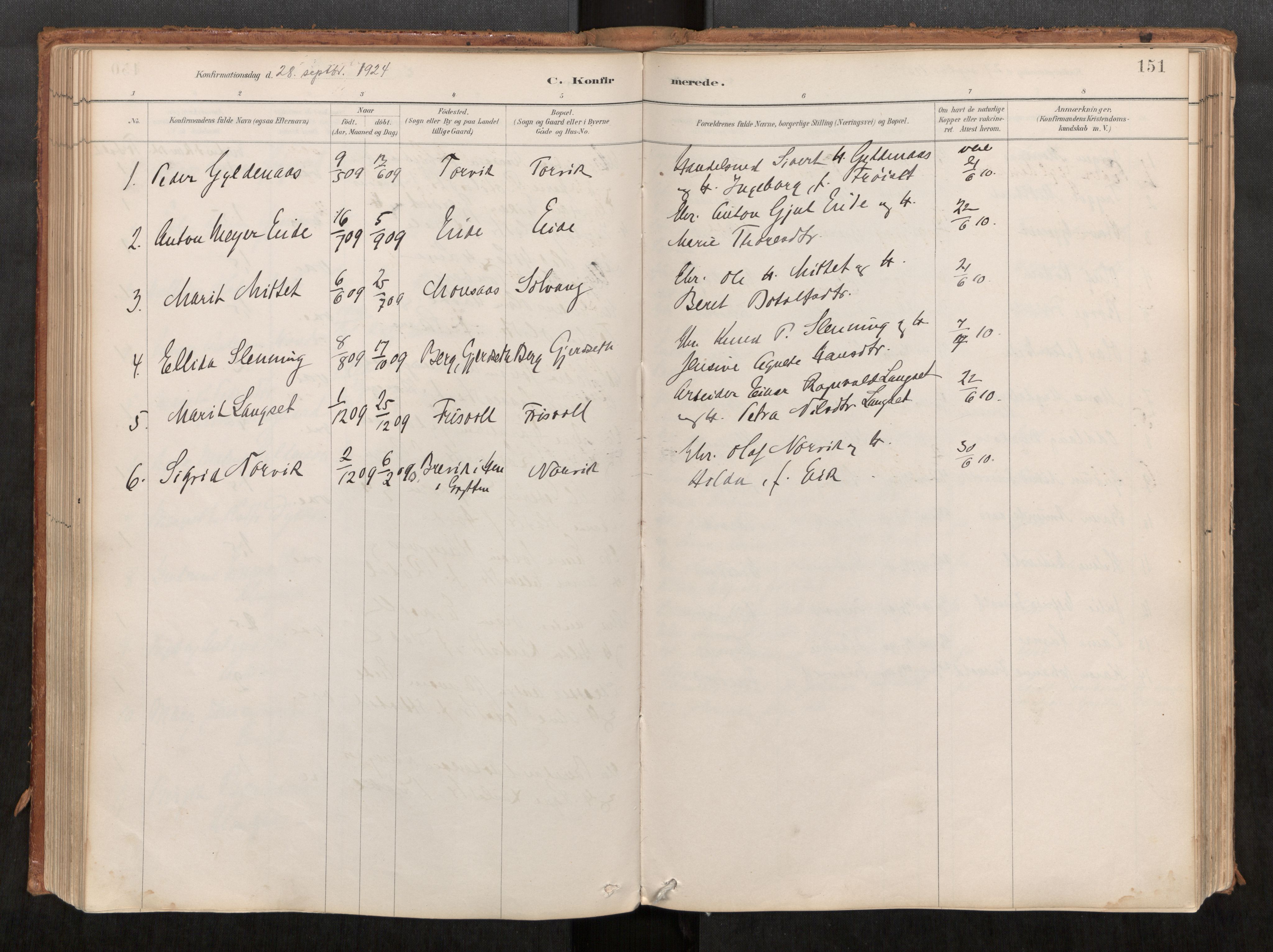 Ministerialprotokoller, klokkerbøker og fødselsregistre - Møre og Romsdal, AV/SAT-A-1454/542/L0553: Parish register (official) no. 542A03, 1885-1925, p. 151