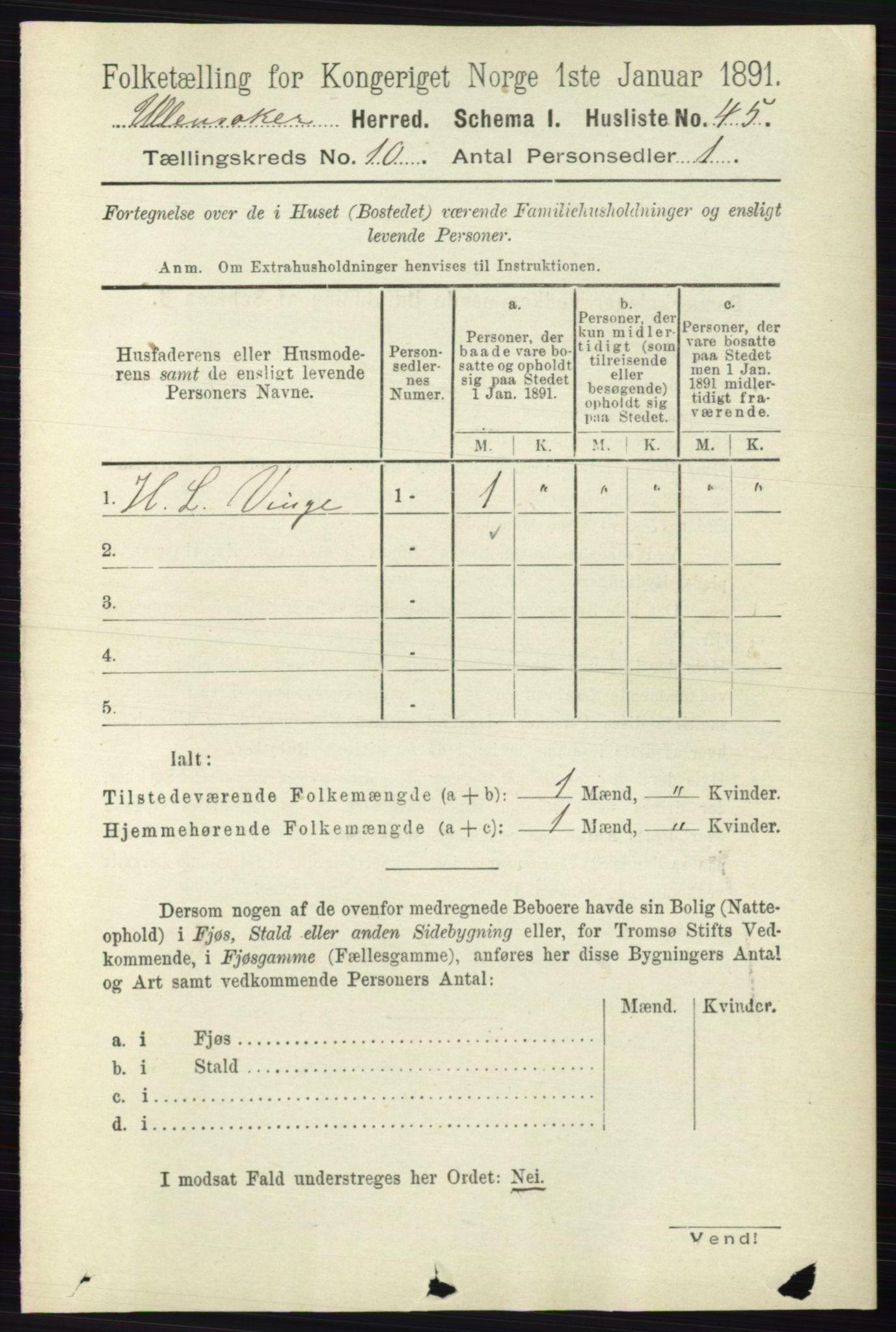 RA, 1891 census for 0235 Ullensaker, 1891, p. 4494