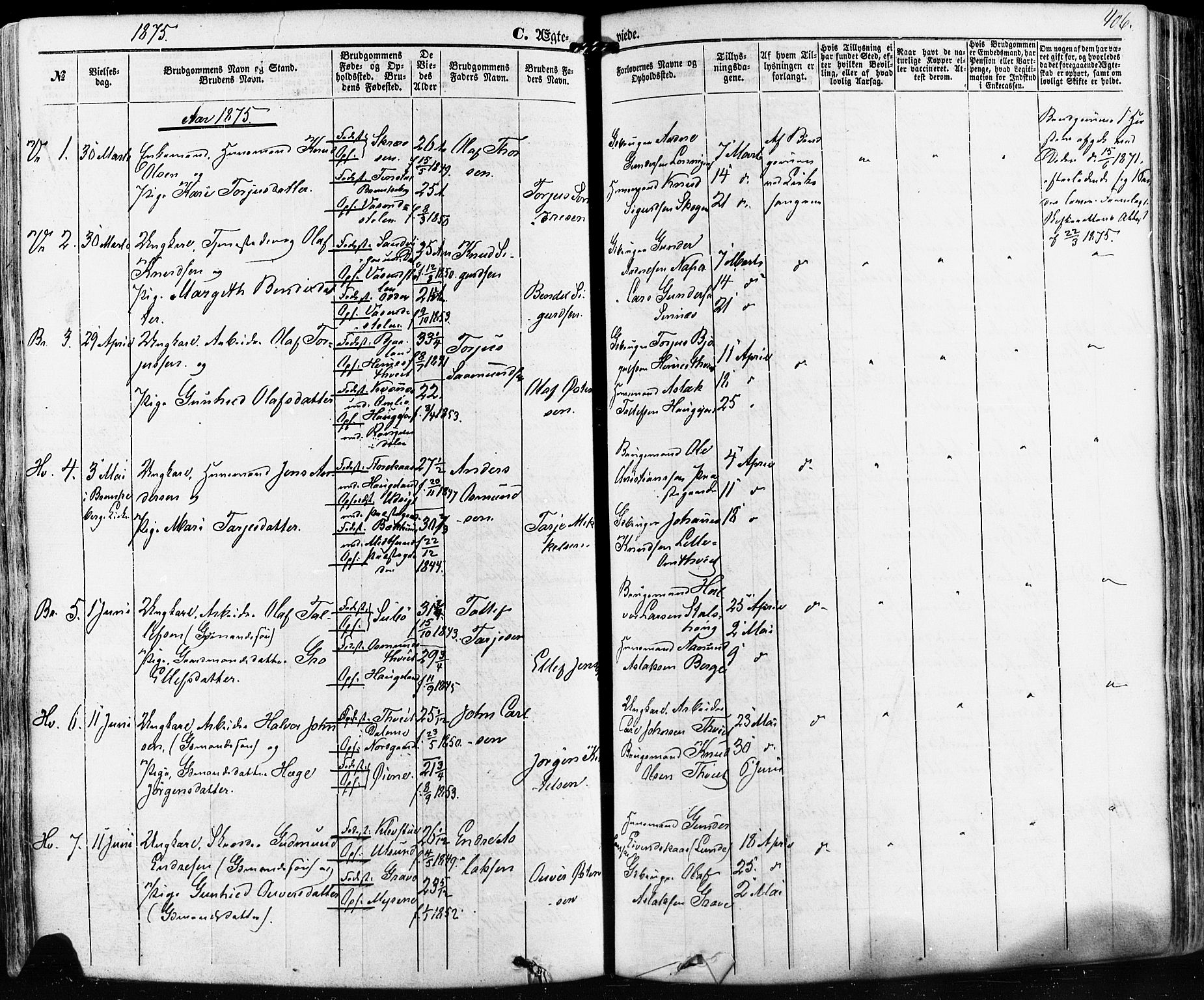 Kviteseid kirkebøker, SAKO/A-276/F/Fa/L0007: Parish register (official) no. I 7, 1859-1881, p. 406