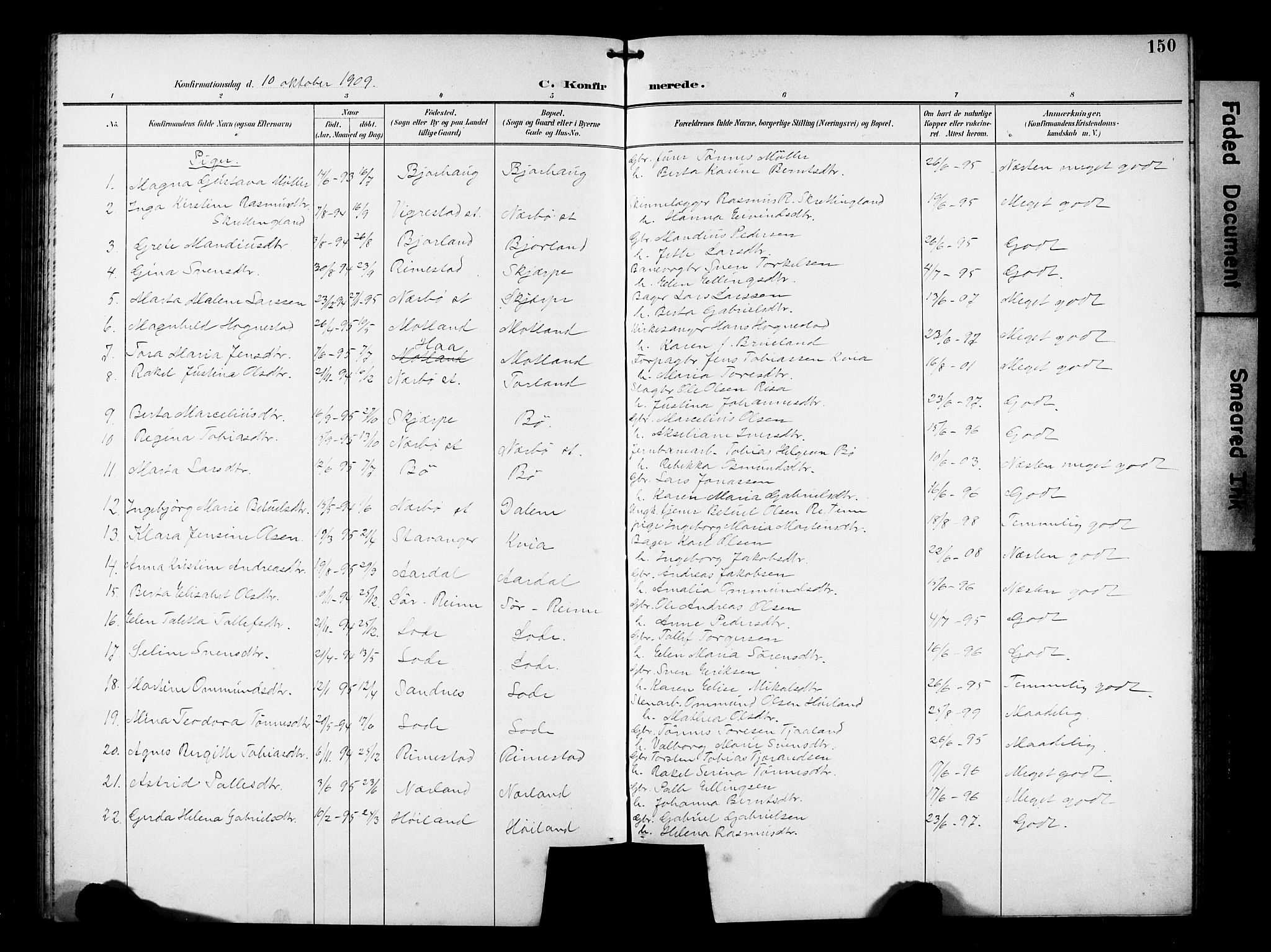 Hå sokneprestkontor, AV/SAST-A-101801/001/30BB/L0005: Parish register (copy) no. B 5, 1894-1912, p. 150