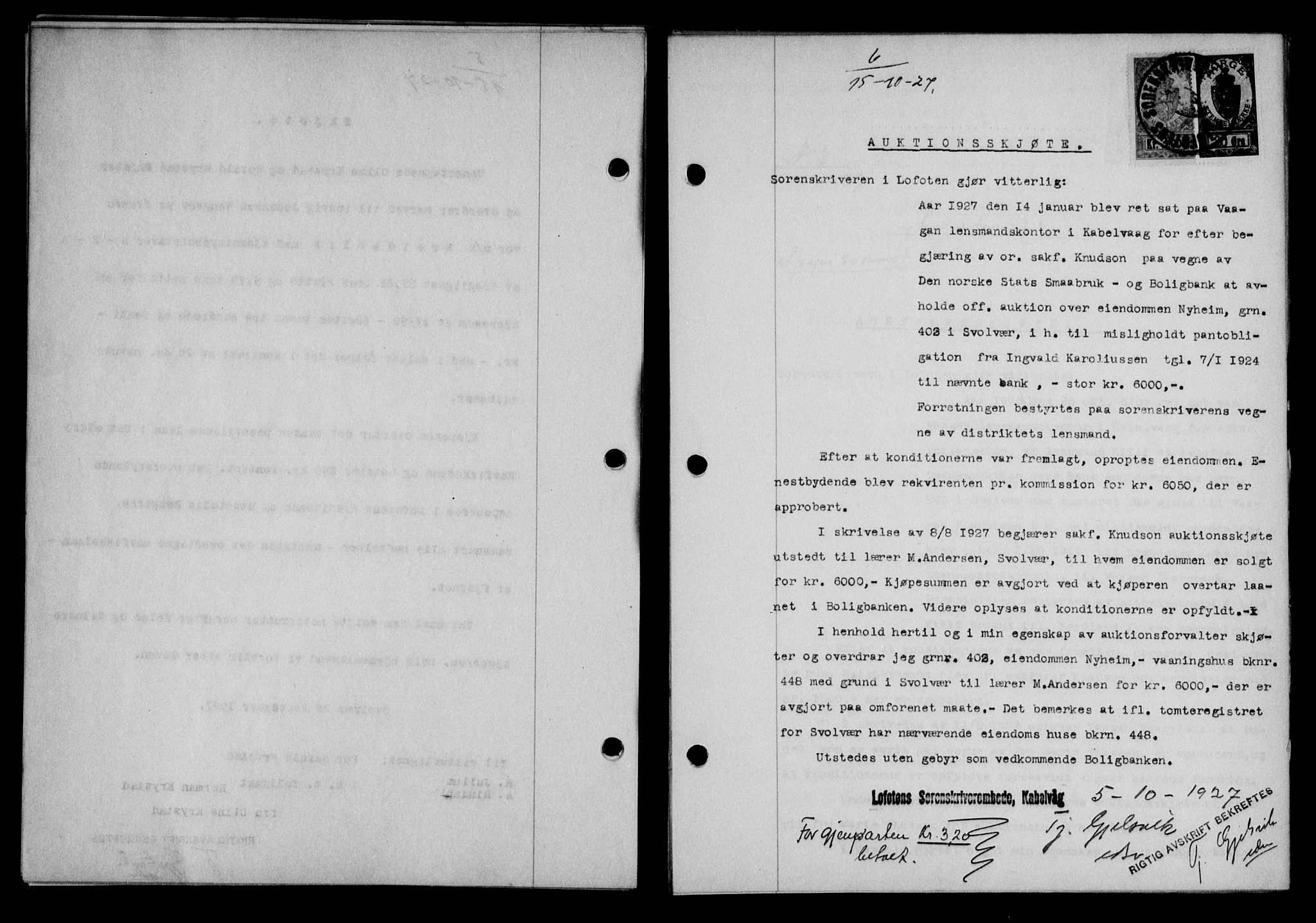 Lofoten sorenskriveri, SAT/A-0017/1/2/2C/L0016b: Mortgage book no. 16b, 1927-1927, Deed date: 15.10.1927