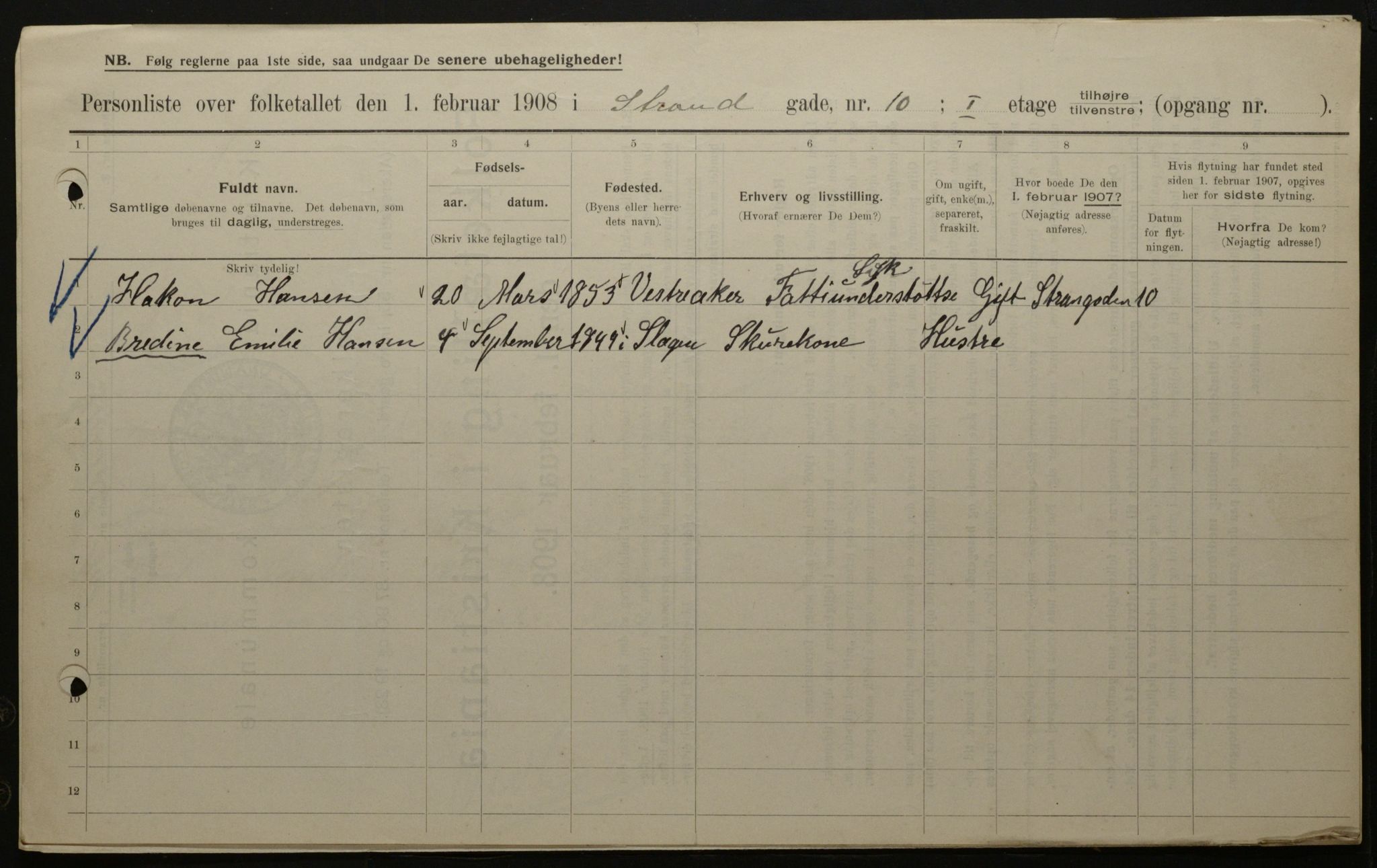 OBA, Municipal Census 1908 for Kristiania, 1908, p. 93303