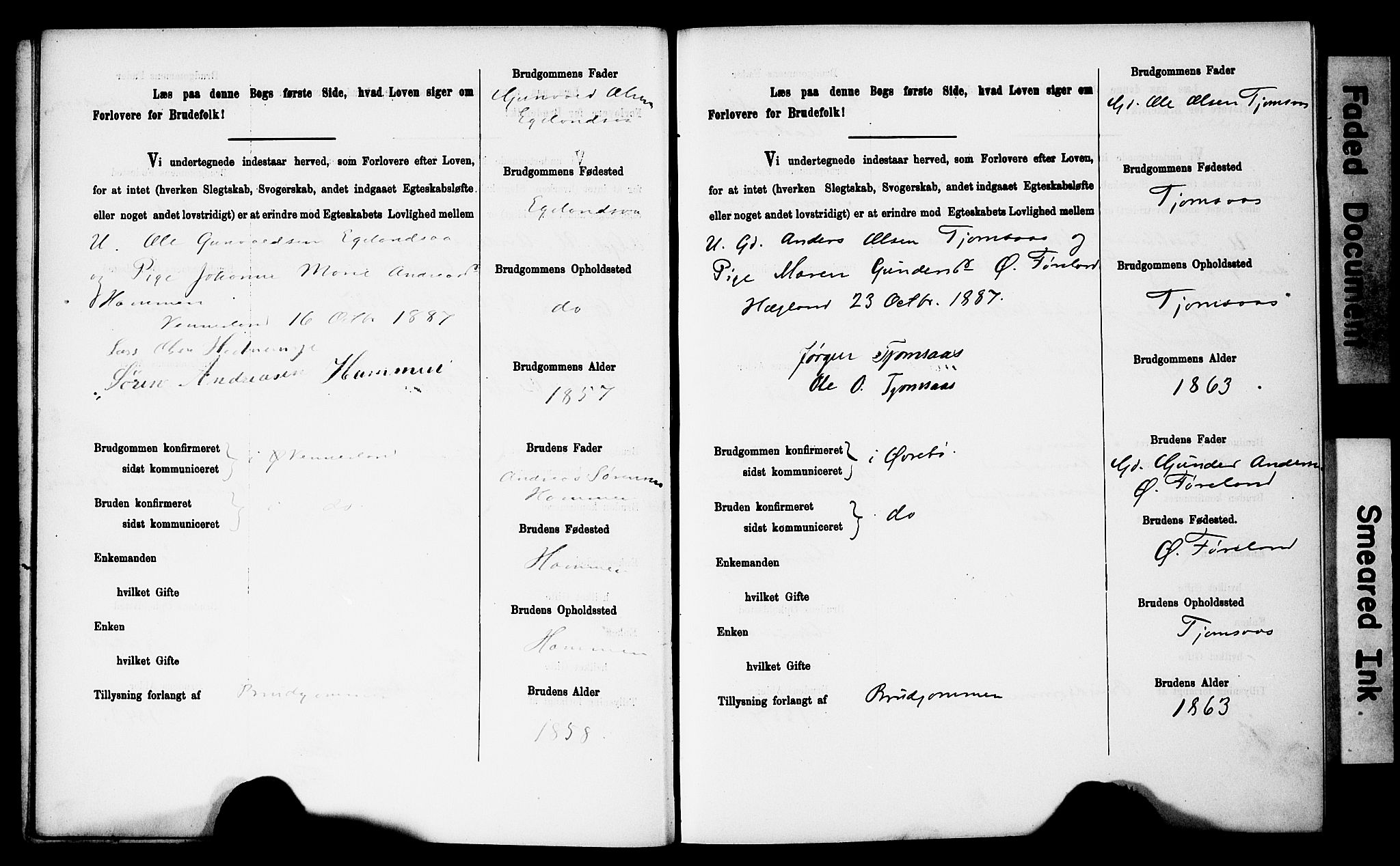 Vennesla sokneprestkontor, SAK/1111-0045/J/L0032/0003: Banns register no. II 5 1, 1886-1892, p. 12