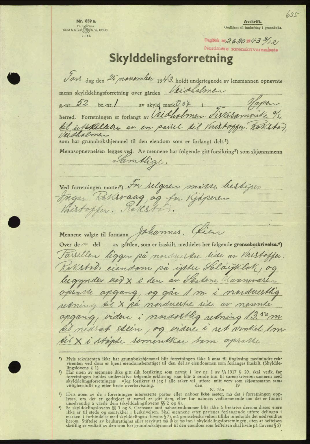 Nordmøre sorenskriveri, SAT/A-4132/1/2/2Ca: Mortgage book no. A96, 1943-1944, Diary no: : 2630/1943