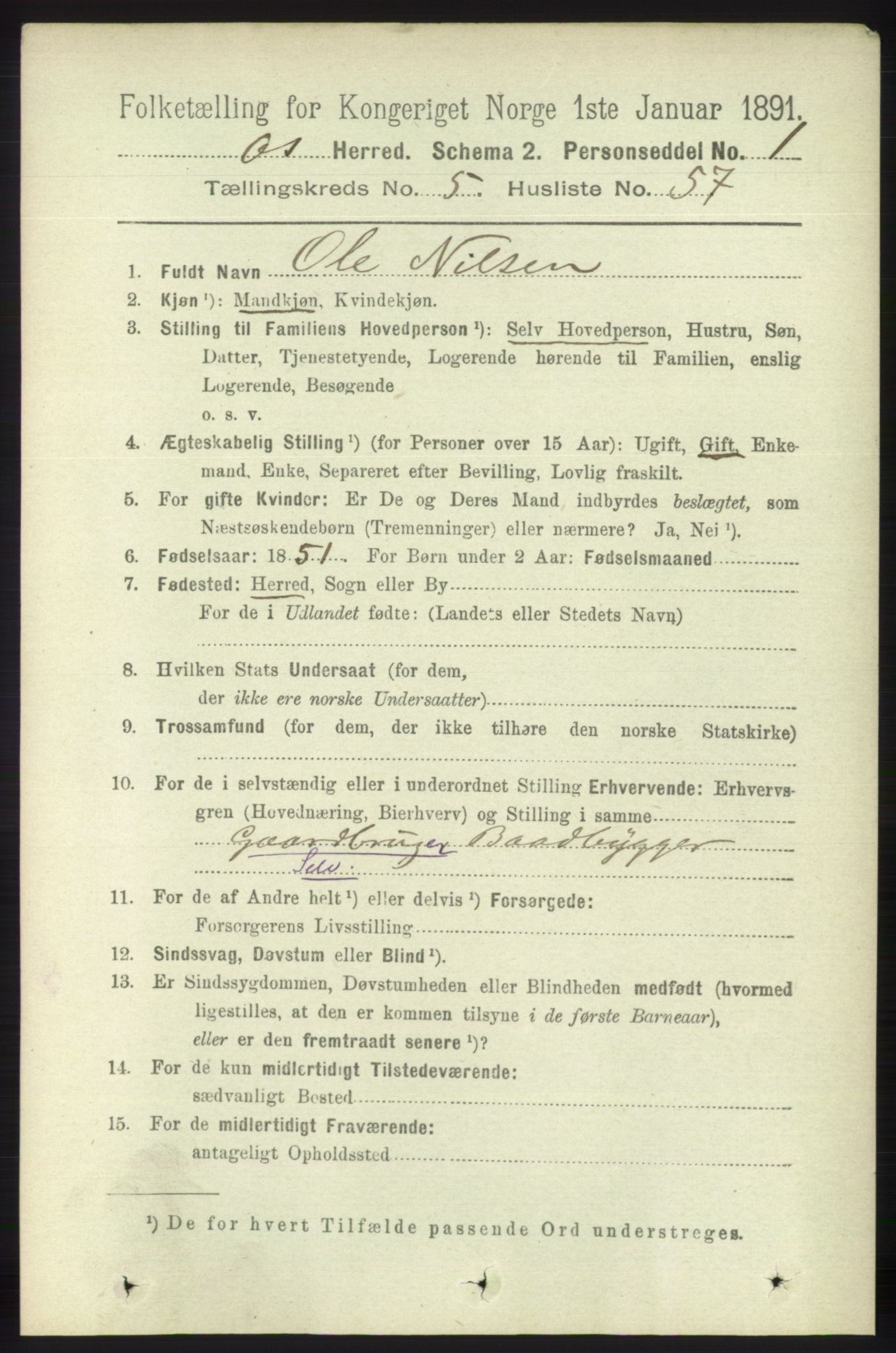 RA, 1891 census for 1243 Os, 1891, p. 1279