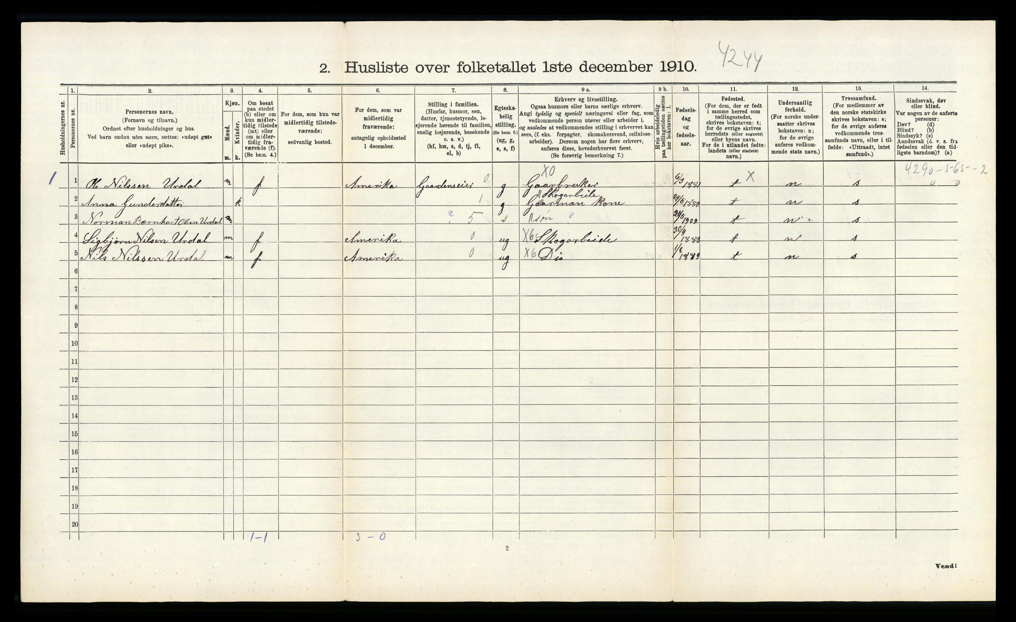 RA, 1910 census for Gyland, 1910, p. 423