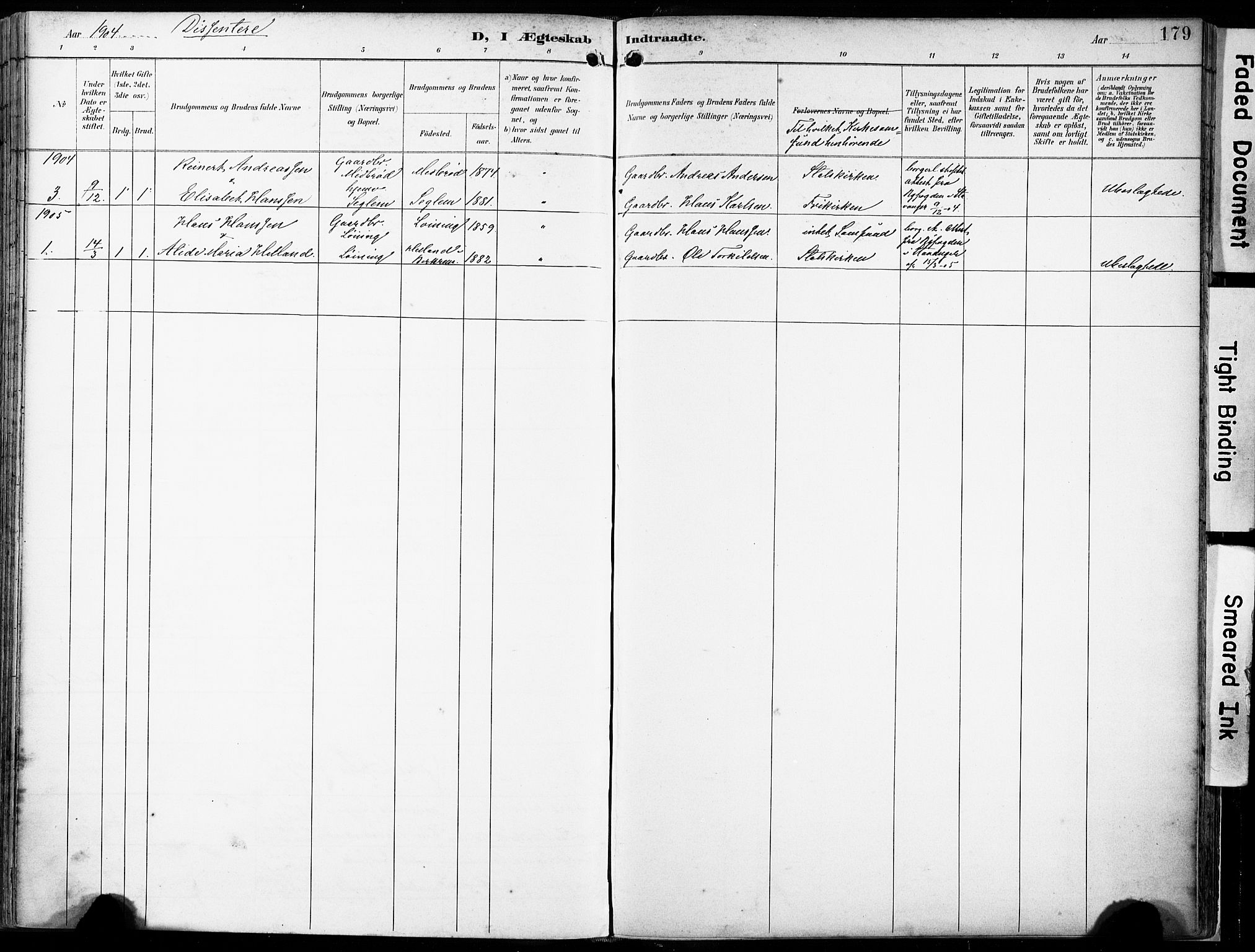 Eigersund sokneprestkontor, SAST/A-101807/S08/L0018: Parish register (official) no. A 17, 1892-1905, p. 179