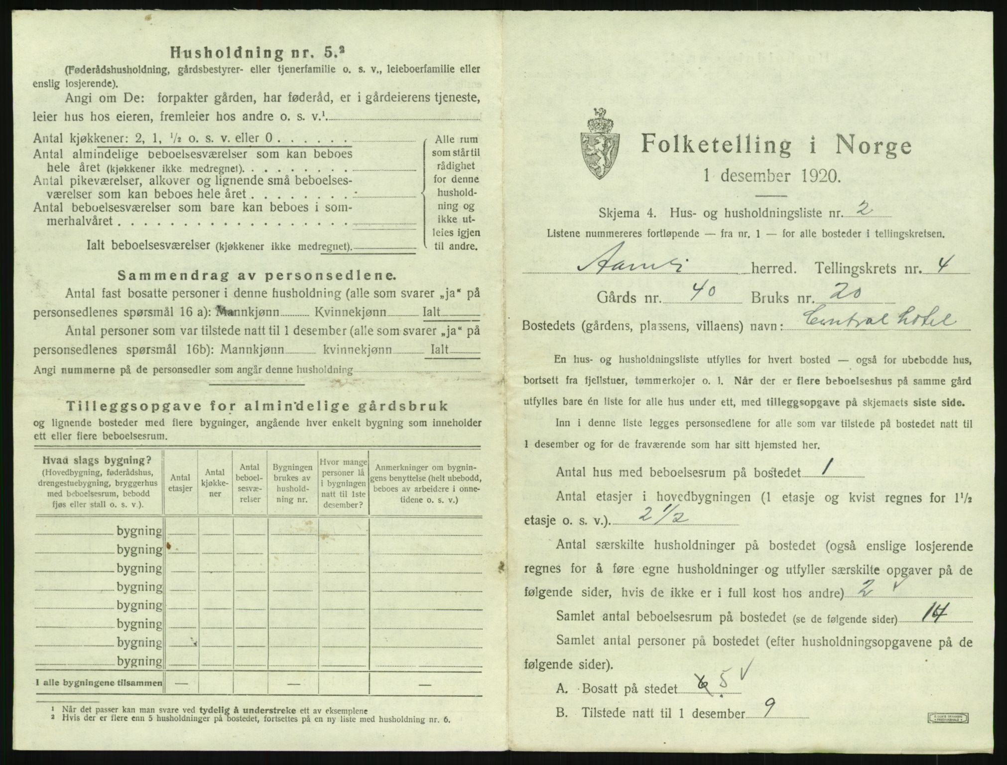 SAK, 1920 census for Åmli, 1920, p. 245