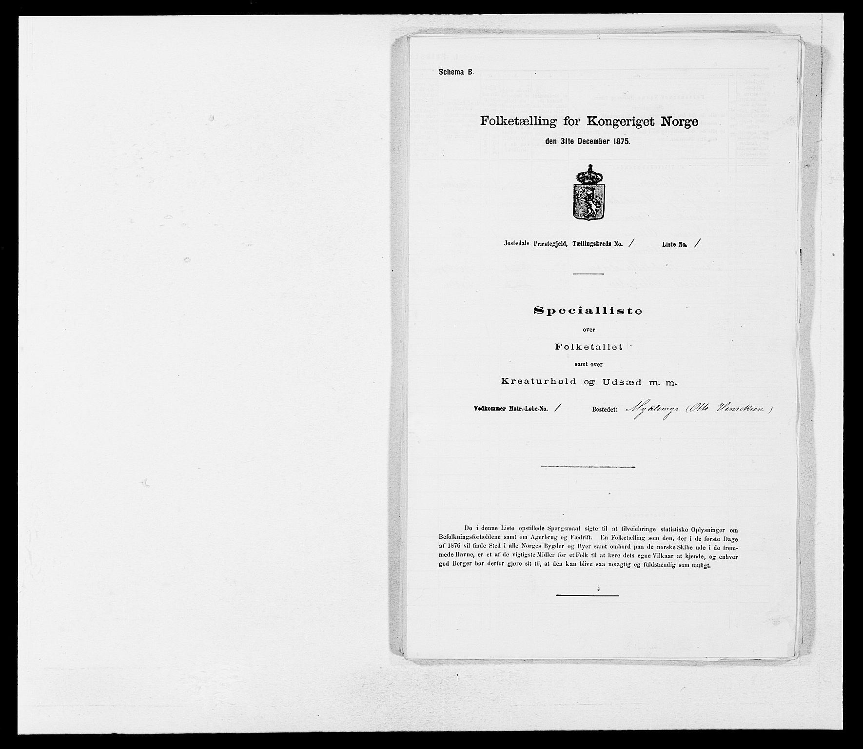 SAB, 1875 census for 1427P Jostedal, 1875, p. 11