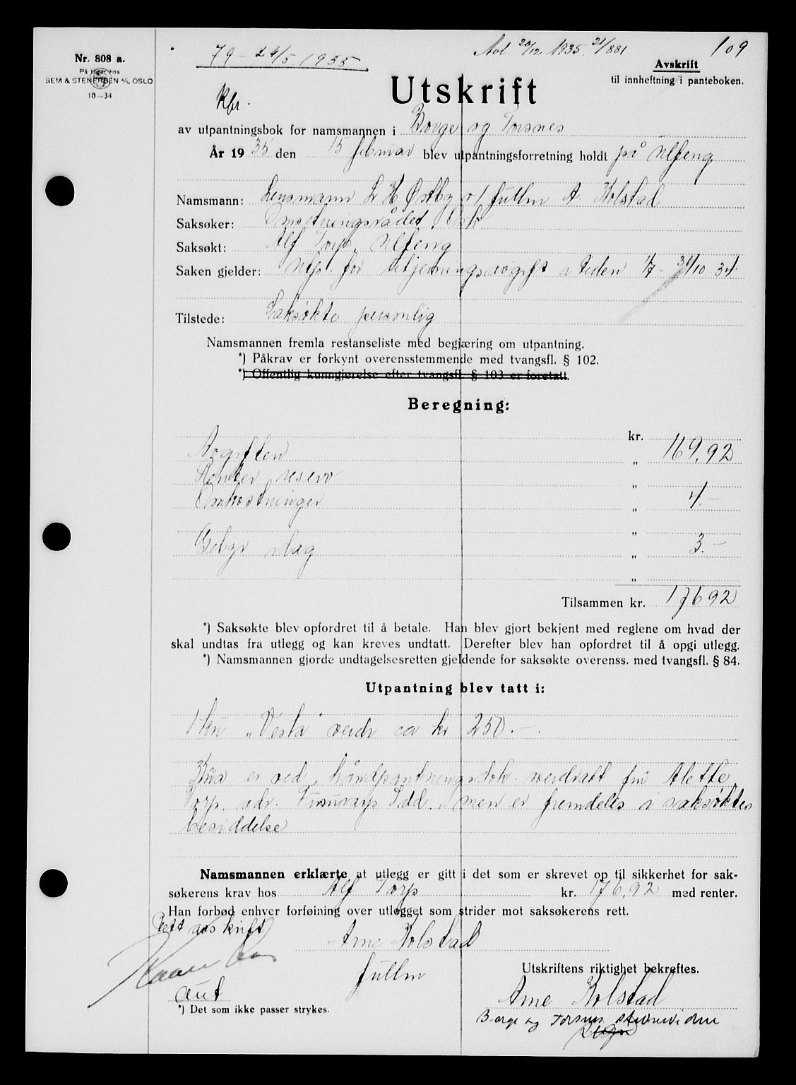 Tune sorenskriveri, AV/SAO-A-10470/G/Gb/Gbb/L0004: Mortgage book no. II 20-24, 1933-1935, Deed date: 24.05.1935