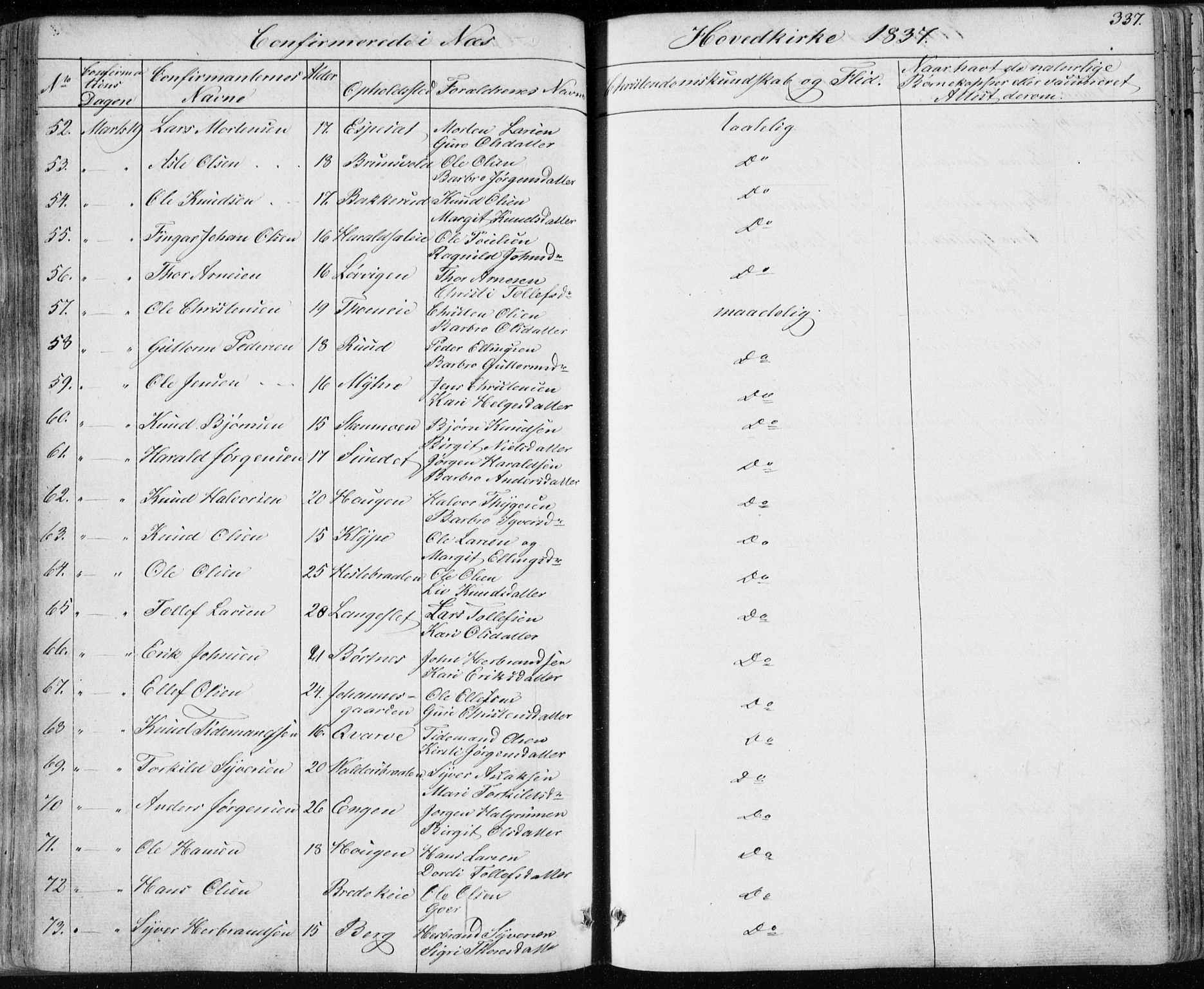 Nes kirkebøker, SAKO/A-236/F/Fa/L0009: Parish register (official) no. 9, 1834-1863, p. 337