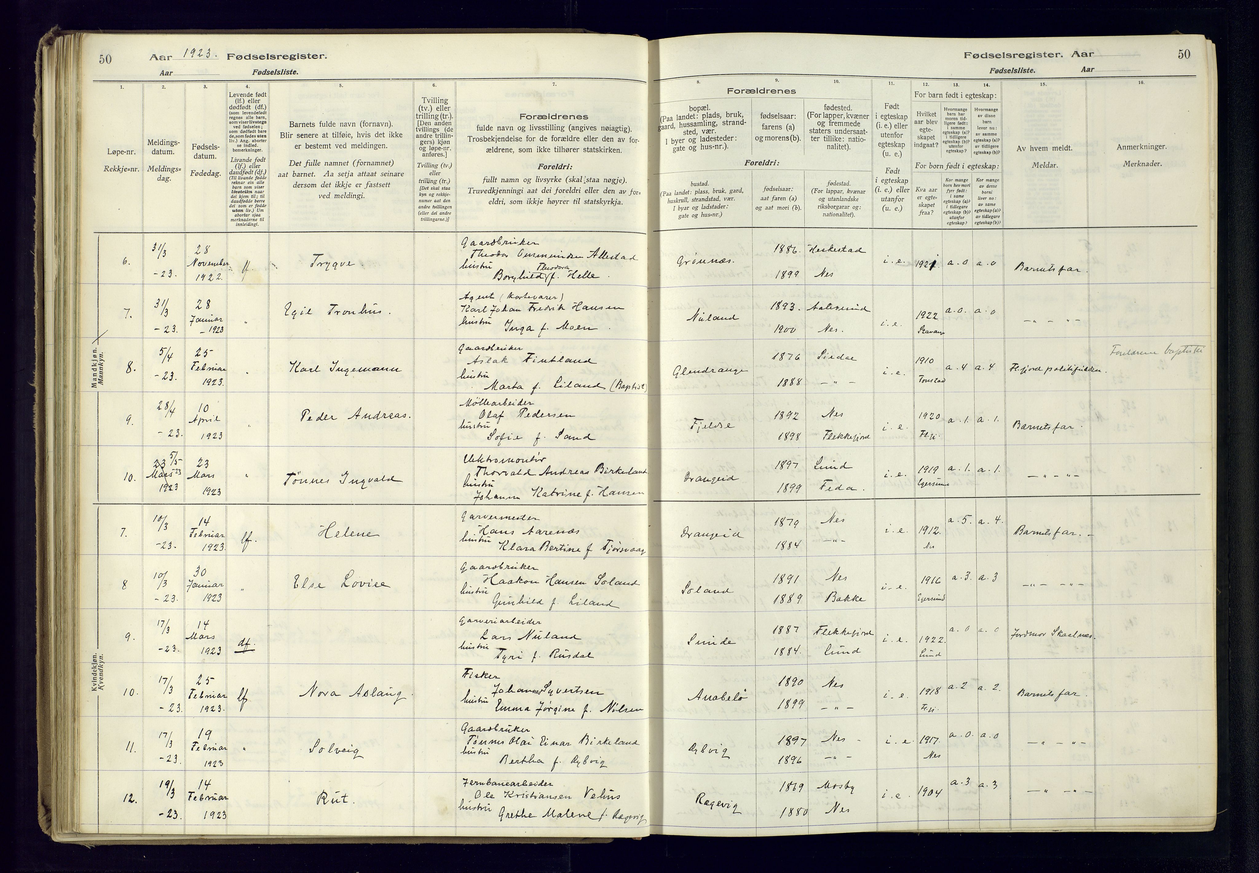 Flekkefjord sokneprestkontor, AV/SAK-1111-0012/J/Ja/L0005: Birth register no. 5, 1916-1950, p. 50