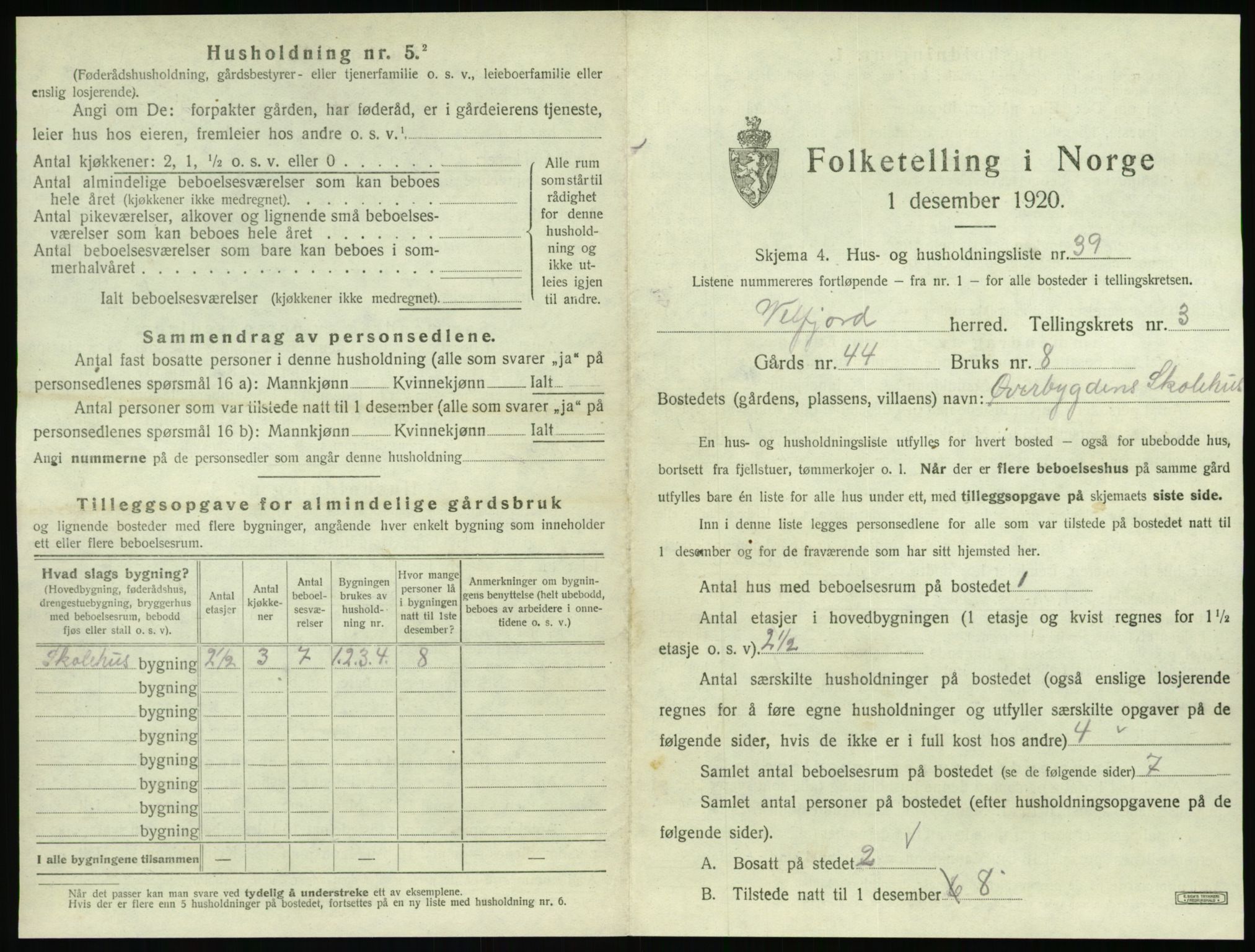 SAT, 1920 census for Velfjord, 1920, p. 399