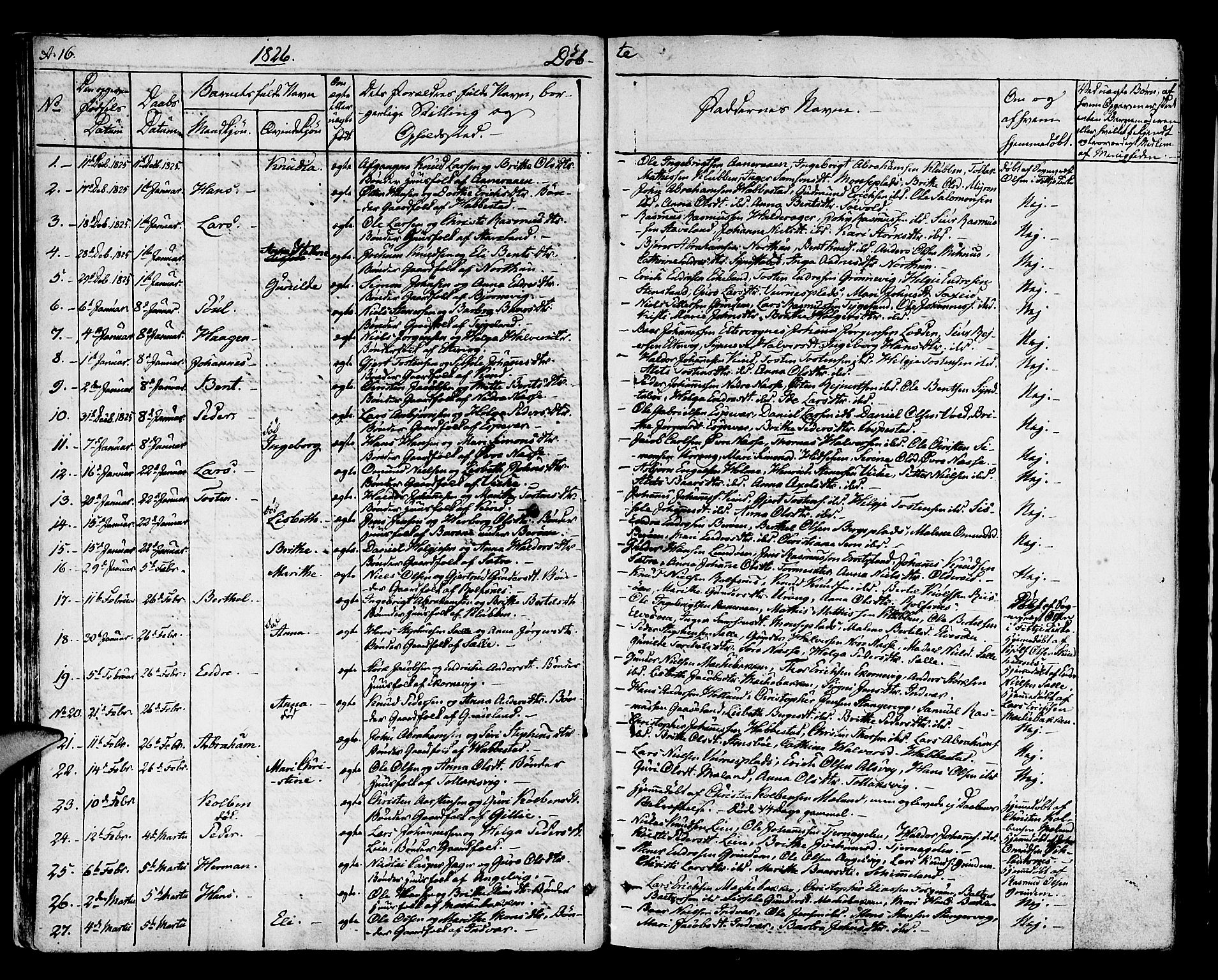 Finnås sokneprestembete, SAB/A-99925/H/Ha/Haa/Haaa/L0005: Parish register (official) no. A 5, 1823-1835, p. 16