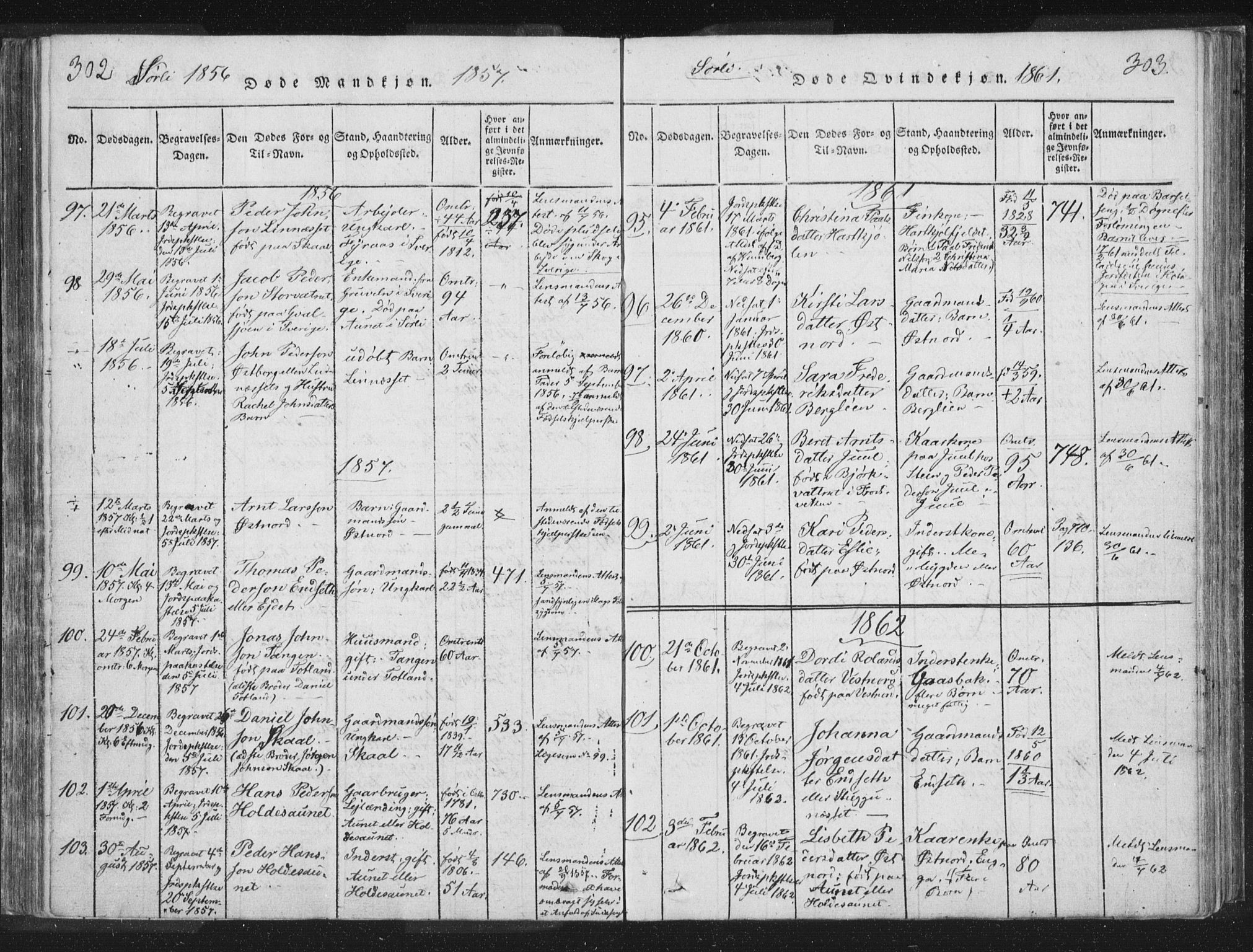 Ministerialprotokoller, klokkerbøker og fødselsregistre - Nord-Trøndelag, SAT/A-1458/755/L0491: Parish register (official) no. 755A01 /2, 1817-1864, p. 302-303