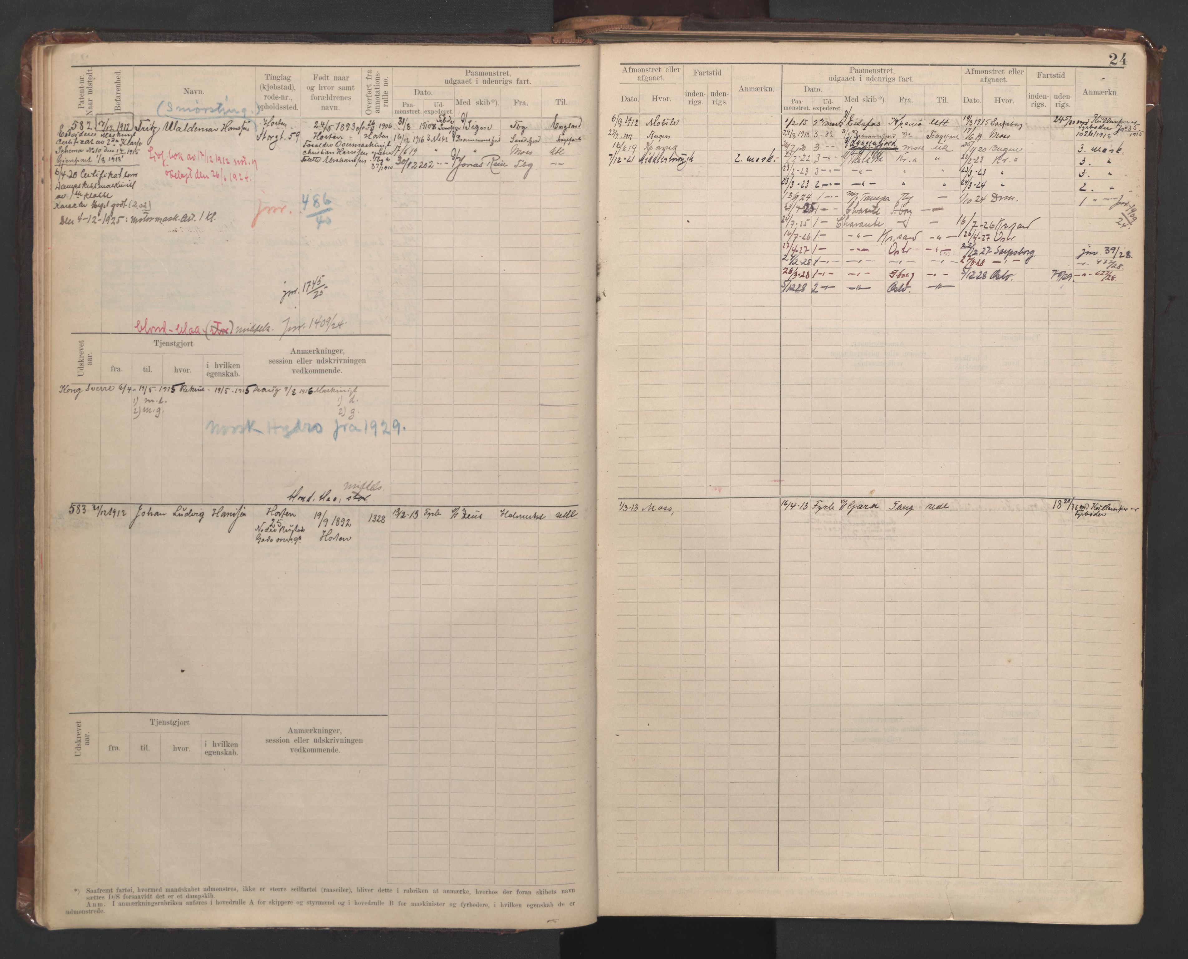 Horten innrulleringskontor, AV/SAKO-A-785/F/Fe/L0008: Maskinist, fyrbøterrulle, 1911-1948, p. 24