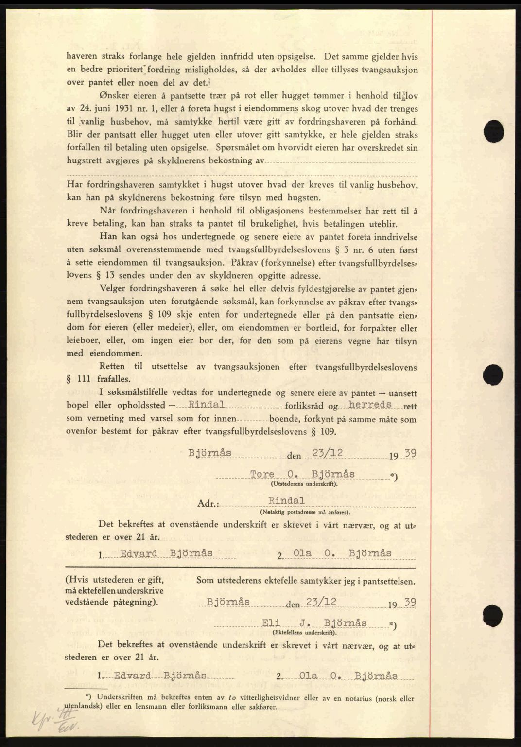 Nordmøre sorenskriveri, AV/SAT-A-4132/1/2/2Ca: Mortgage book no. B86, 1939-1940, Diary no: : 406/1940